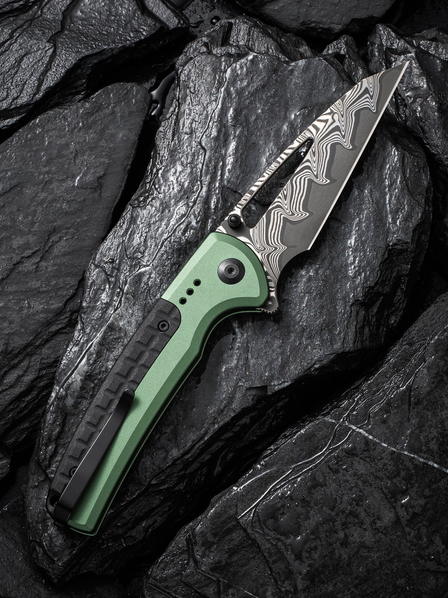 Civivi Sentinel Strike 3.7" Damascus Green/Black Aluminium Folding Knife C22025B-DS1