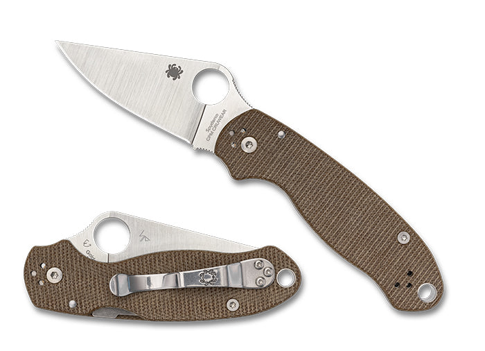 Spyderco Para 3 2.95" CPM Cru-Wear Brown Canvas Micarta Folding Knife C223MPCW