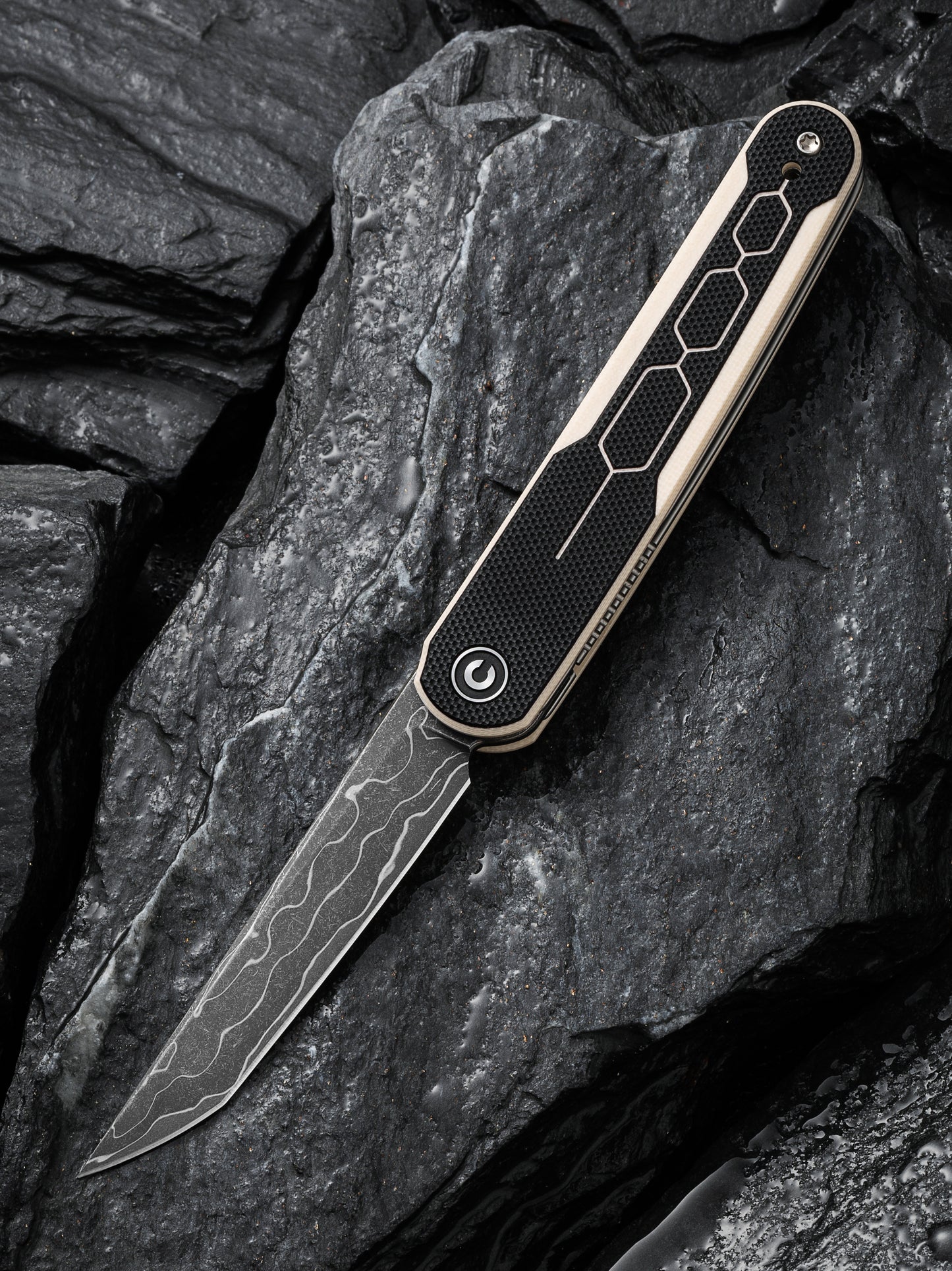 Civivi KwaiQ 2.97" Damascus Ivory/Black G10 Folding Knife by Rafal Brzeski C23015-DS1