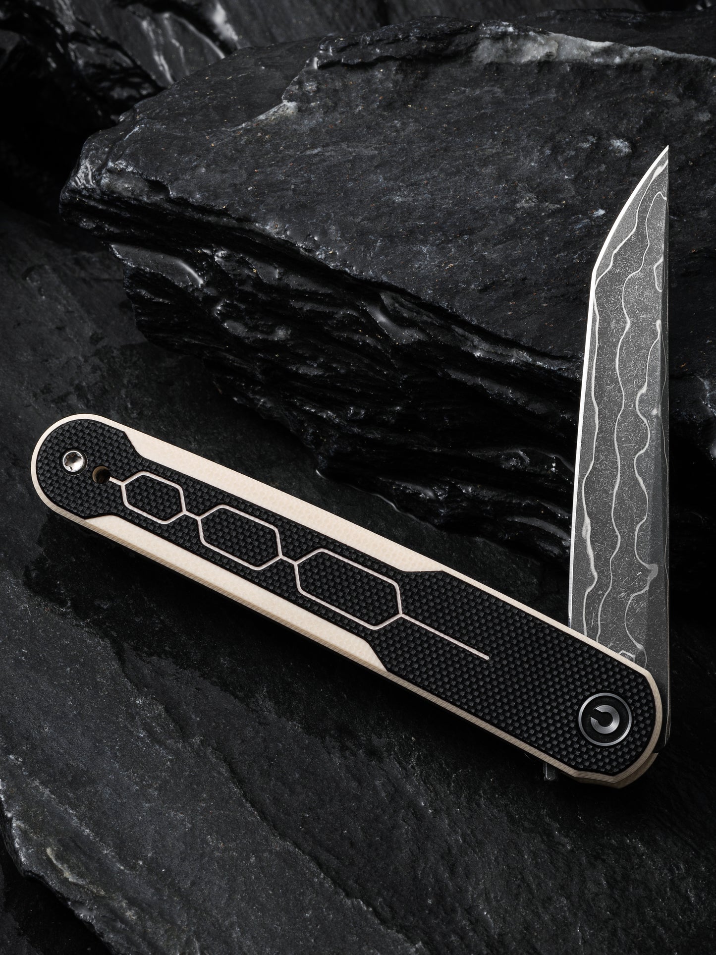 Civivi KwaiQ 2.97" Damascus Ivory/Black G10 Folding Knife by Rafal Brzeski C23015-DS1