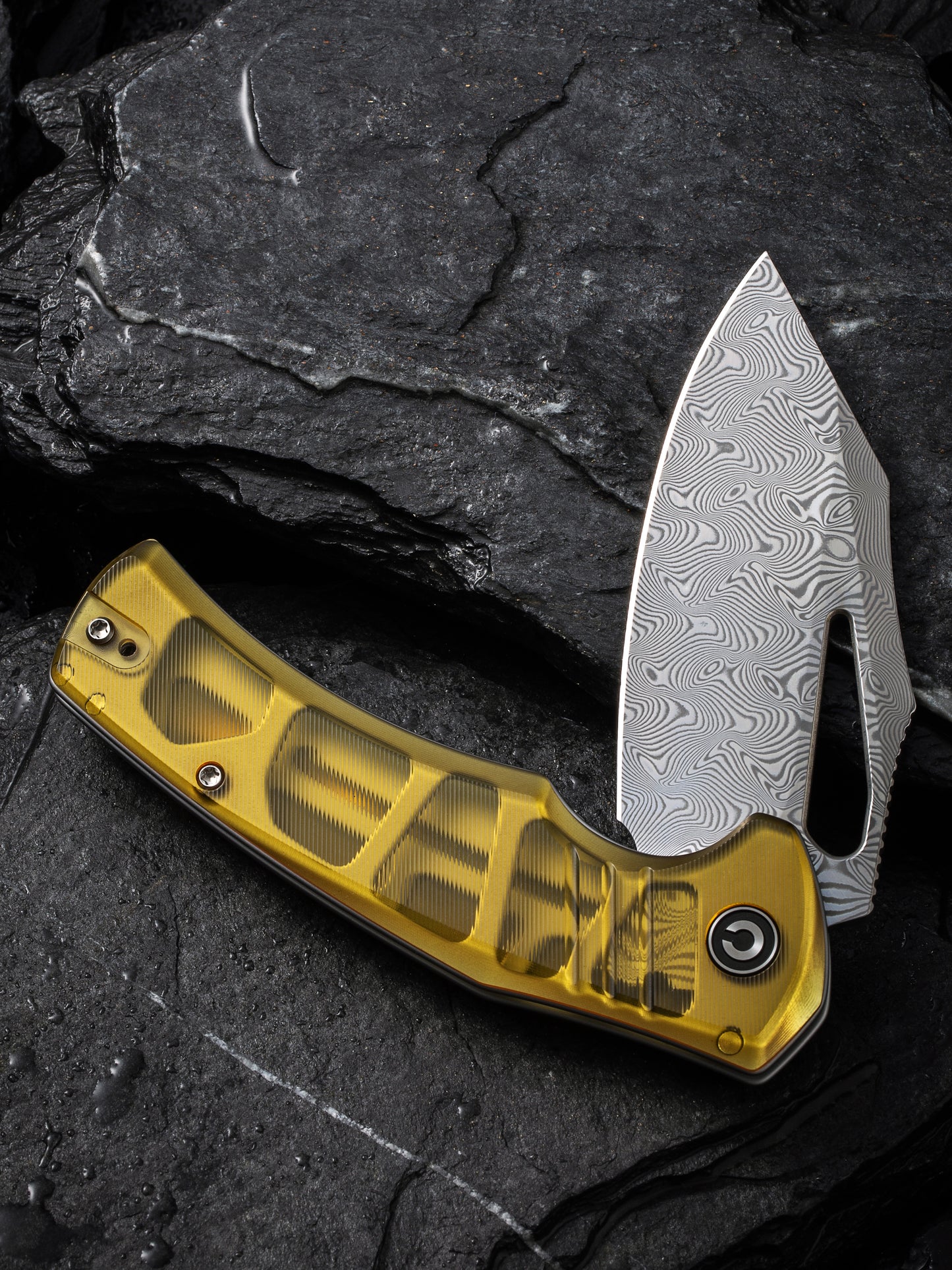 Civivi Bulltusk 3.48" Damascus Polished Ultem Folding Knife C23017-DS1