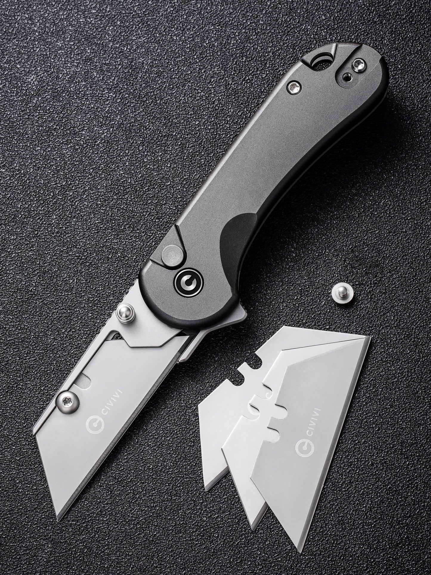 Civivi Elementum Utility Button Lock 2.26" Replaceable Blade Gray Folding Knife with 3 Extra Blades C23039B-4