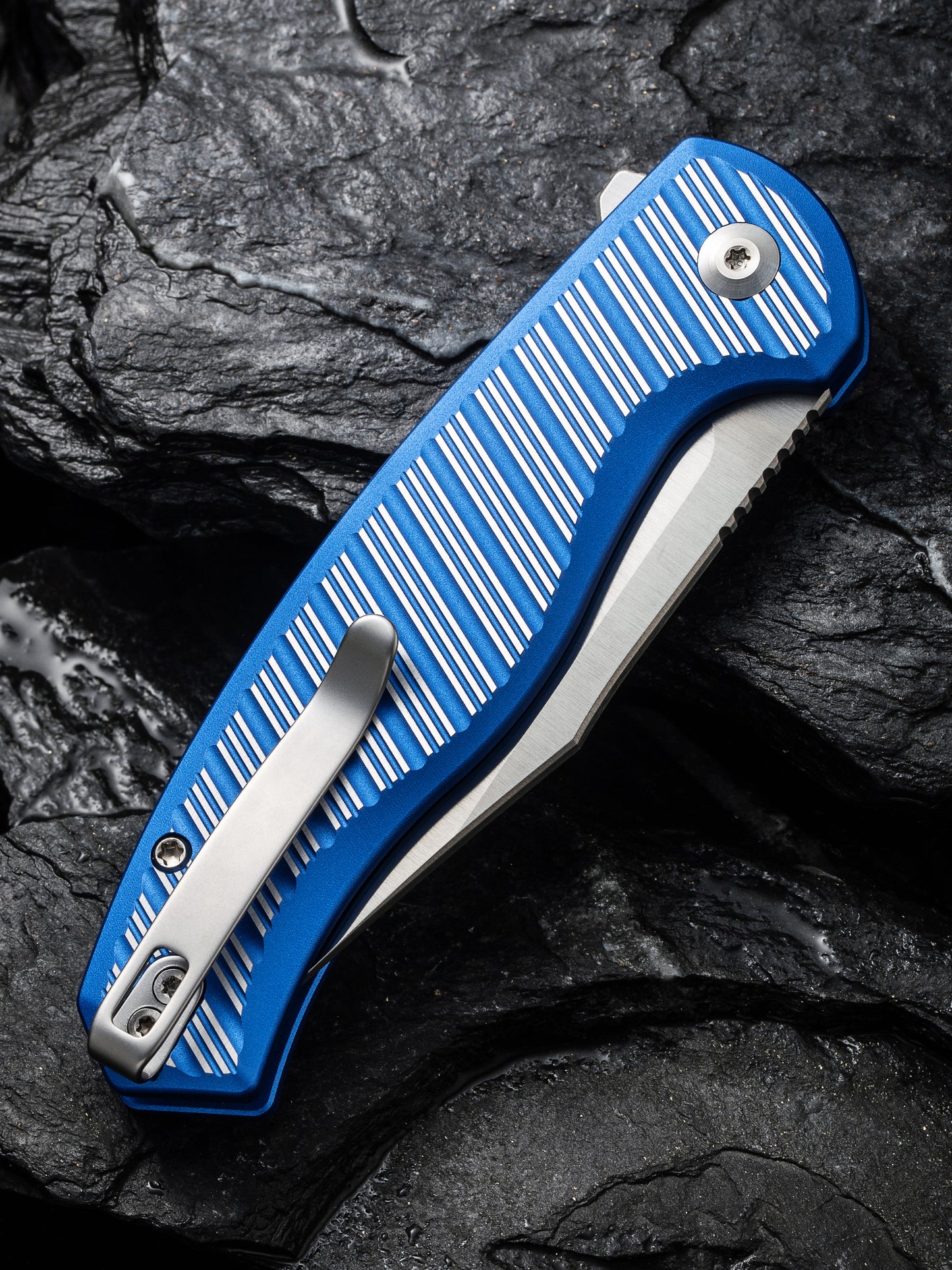 Civivi Stormhowl 3.3" Nitro-V Milled Bright Blue Aluminium Button Lock Folding Knife C23040B-2