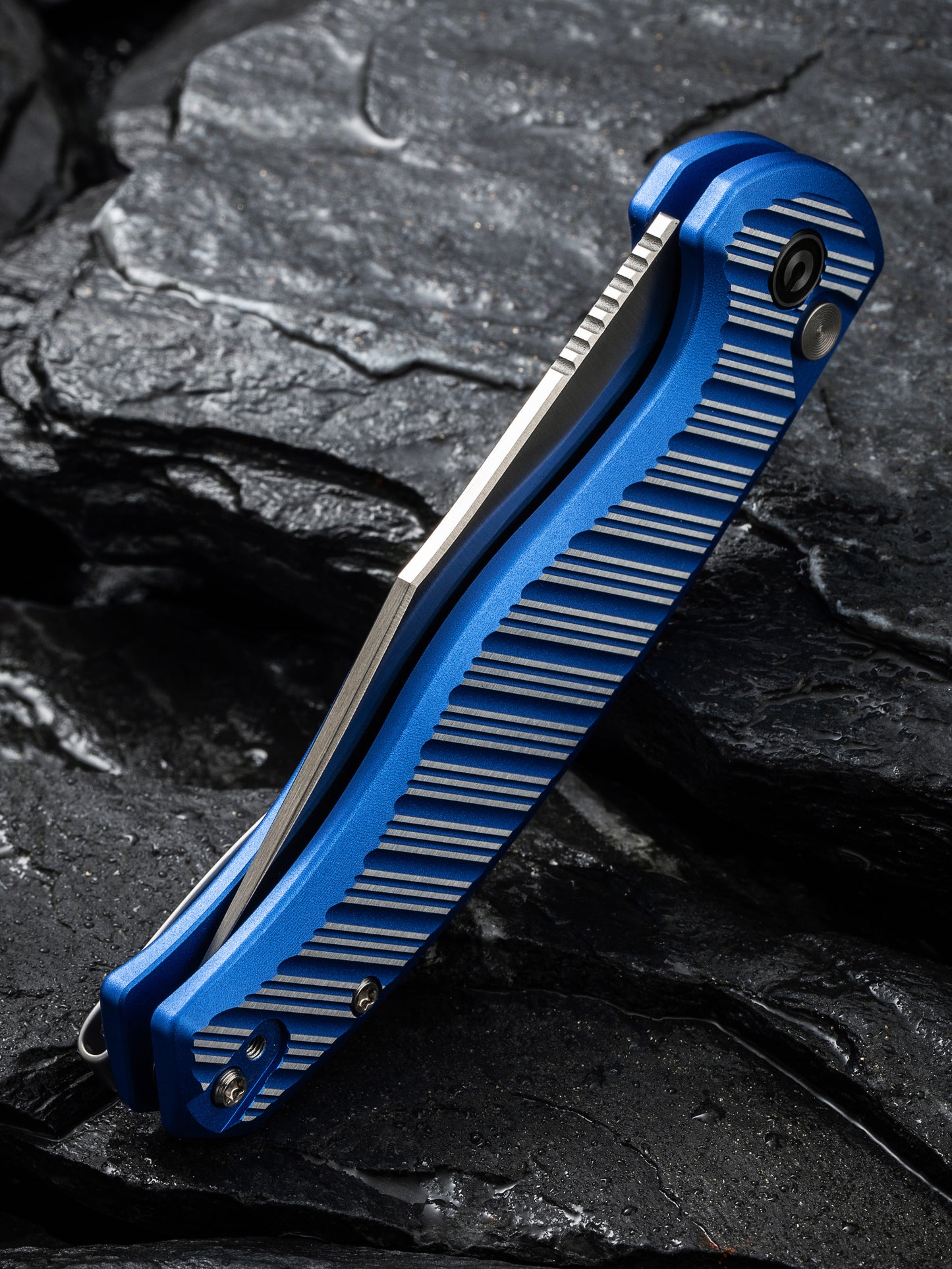 Civivi Stormhowl 3.3" Nitro-V Milled Bright Blue Aluminium Button Lock Folding Knife C23040B-2