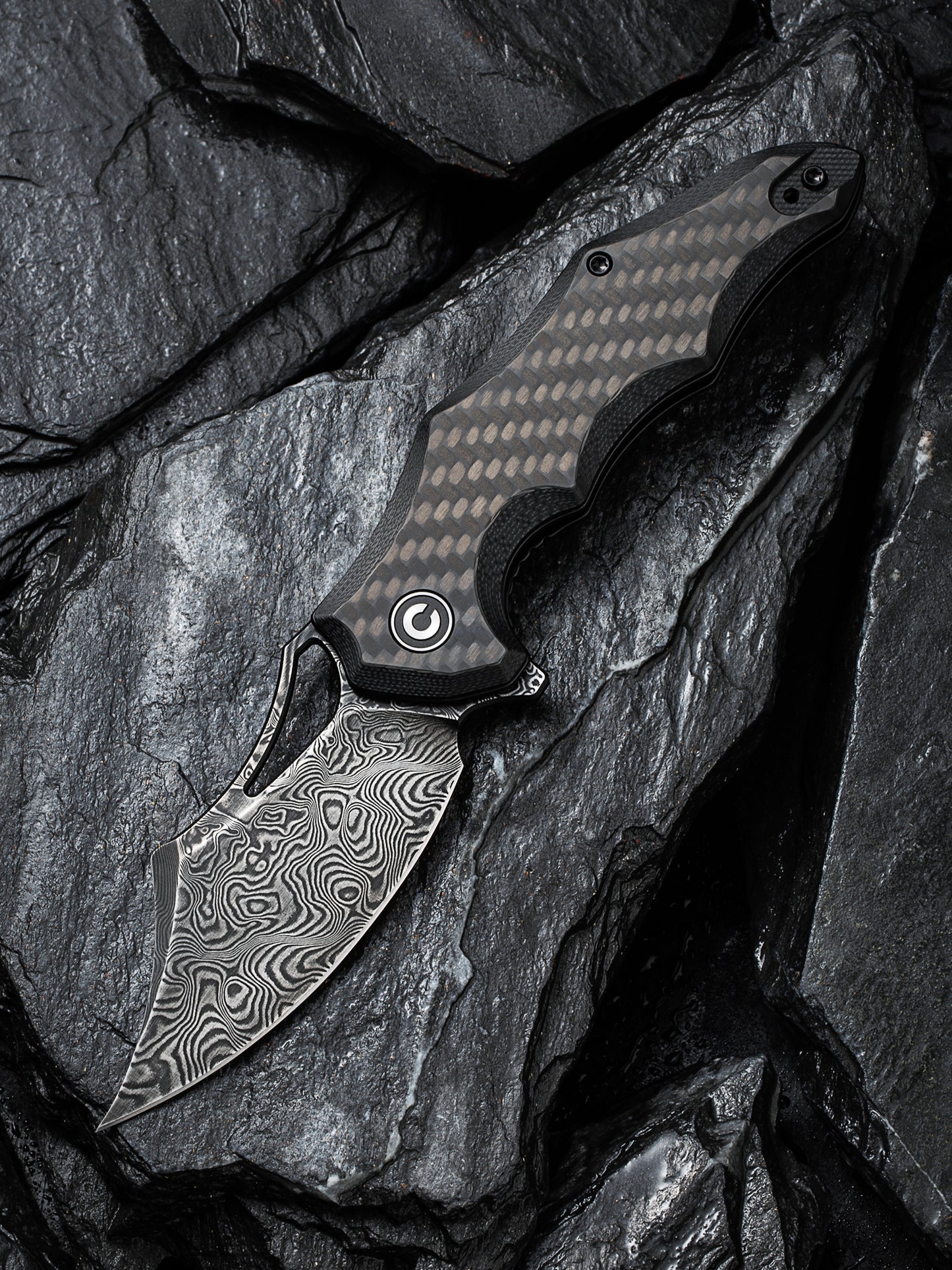 Civivi Chiro 3.1" Black Damascus Carbon Fiber/G10 Folding Knife C23046-DS1