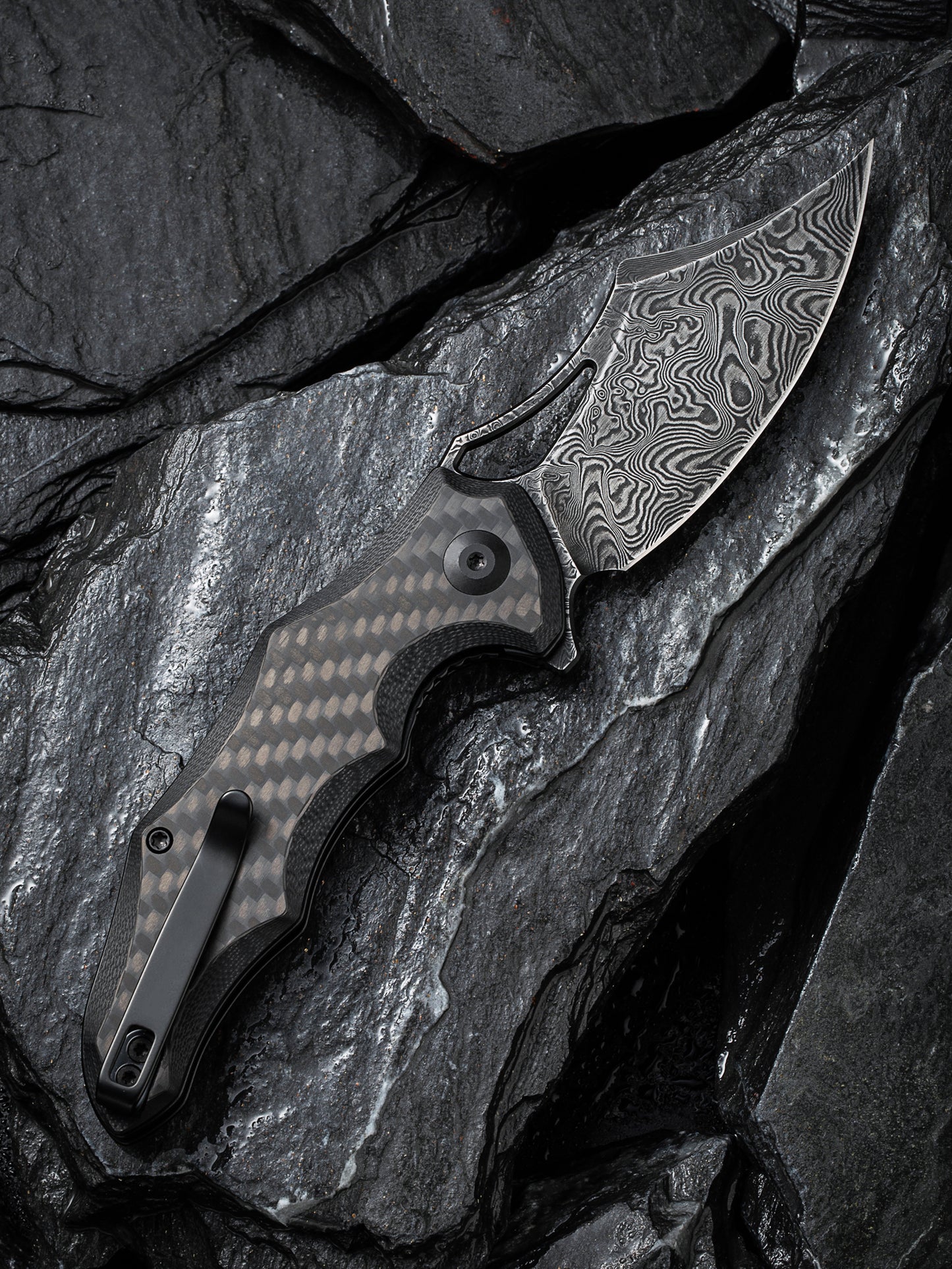 Civivi Chiro 3.1" Black Damascus Carbon Fiber/G10 Folding Knife C23046-DS1