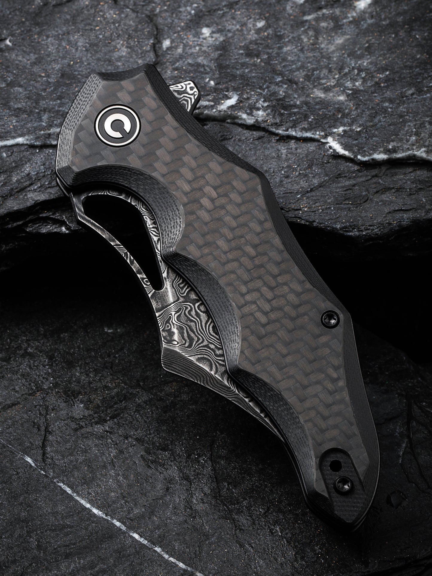 Civivi Chiro 3.1" Black Damascus Carbon Fiber/G10 Folding Knife C23046-DS1