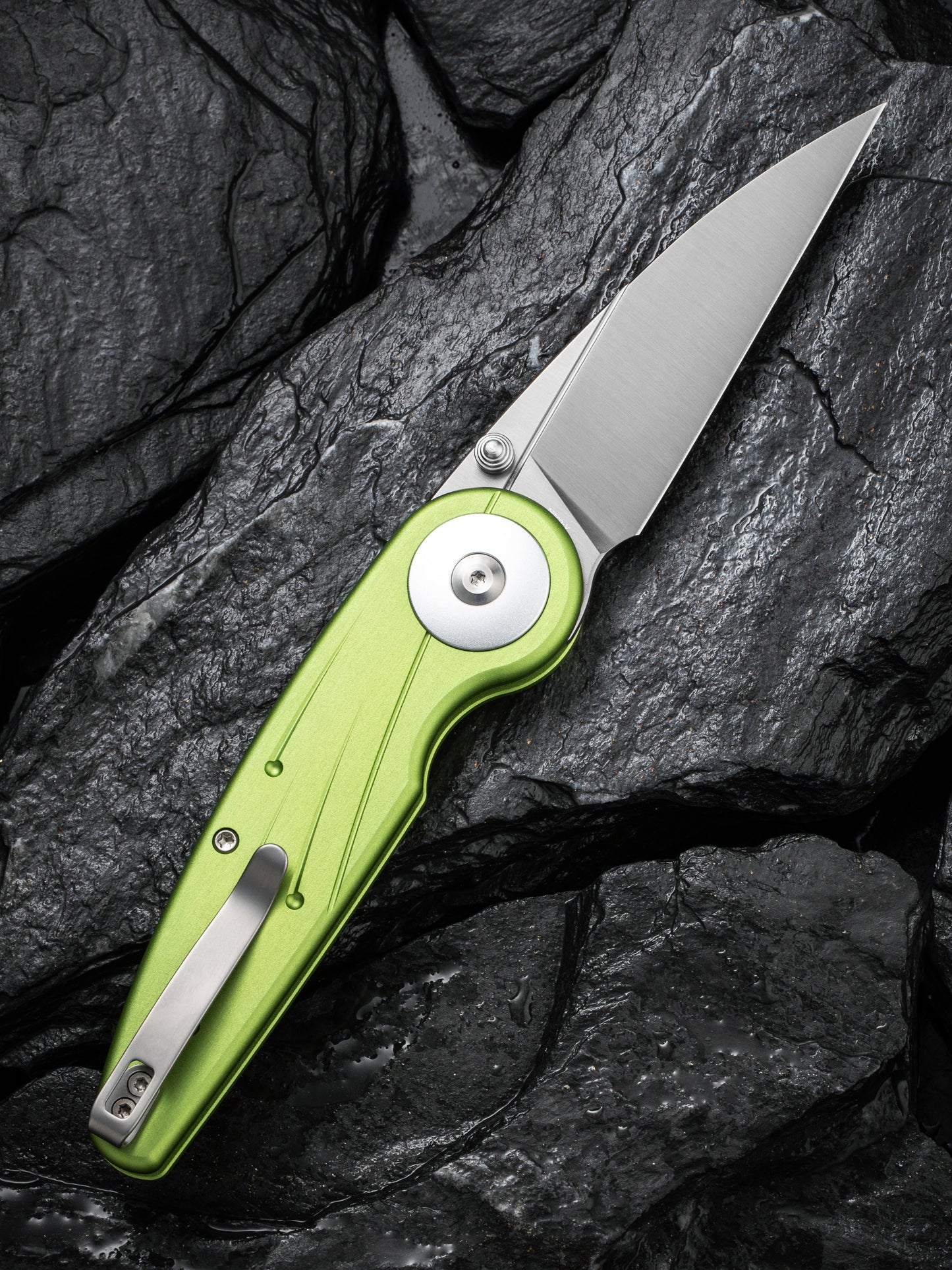Civivi Starflare 3.3" Nitro-V Lime Green Aluminium Wharncliffe Button Lock Folding Knife C23052-3
