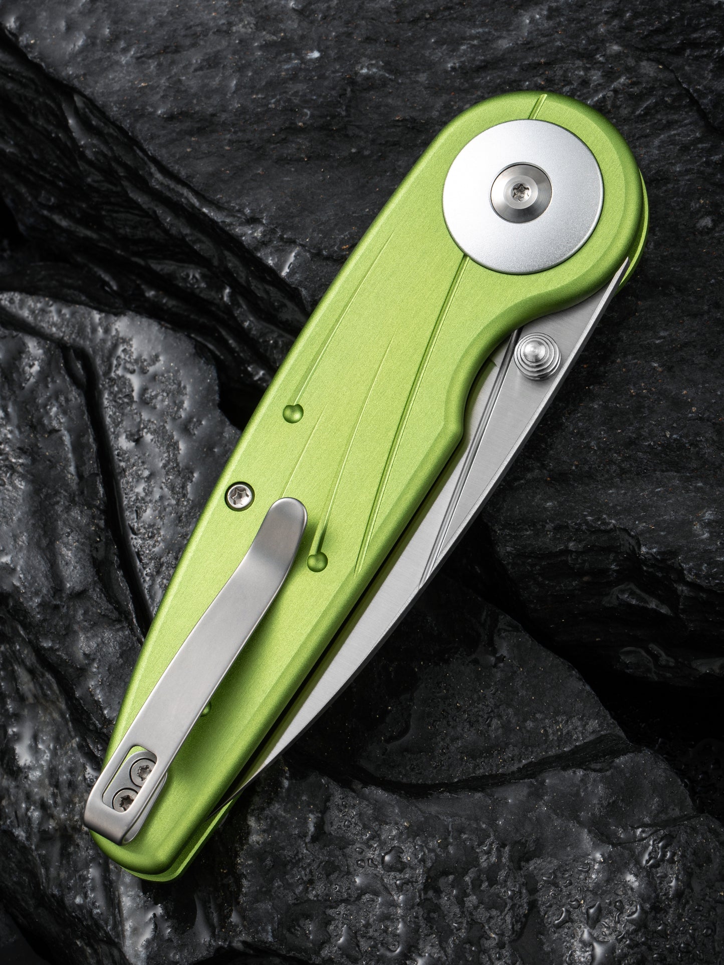 Civivi Starflare 3.3" Nitro-V Lime Green Aluminium Wharncliffe Button Lock Folding Knife C23052-3