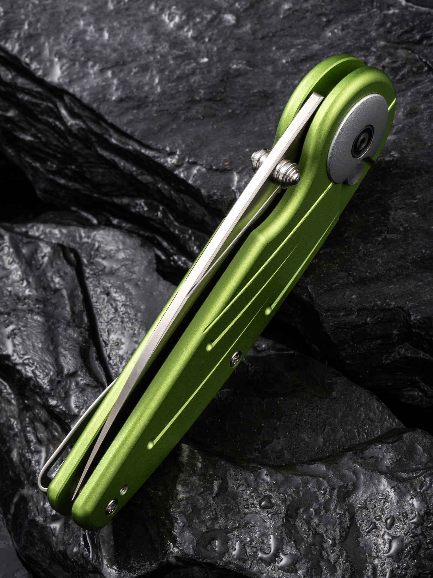 Civivi Starflare 3.3" Nitro-V Lime Green Aluminium Wharncliffe Button Lock Folding Knife C23052-3