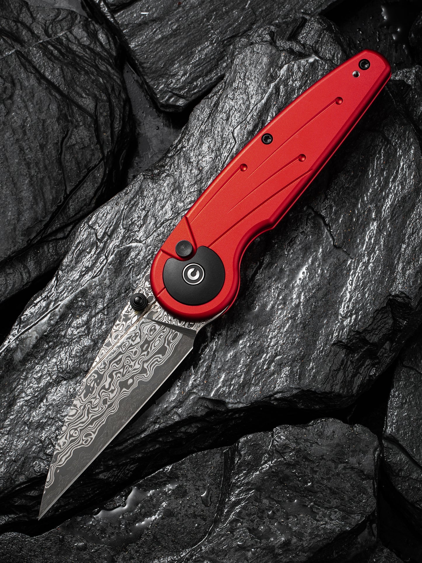 Civivi Starflare 3.3" Damascus Red Aluminium Wharncliffe Button Lock Folding Knife C23052-DS1