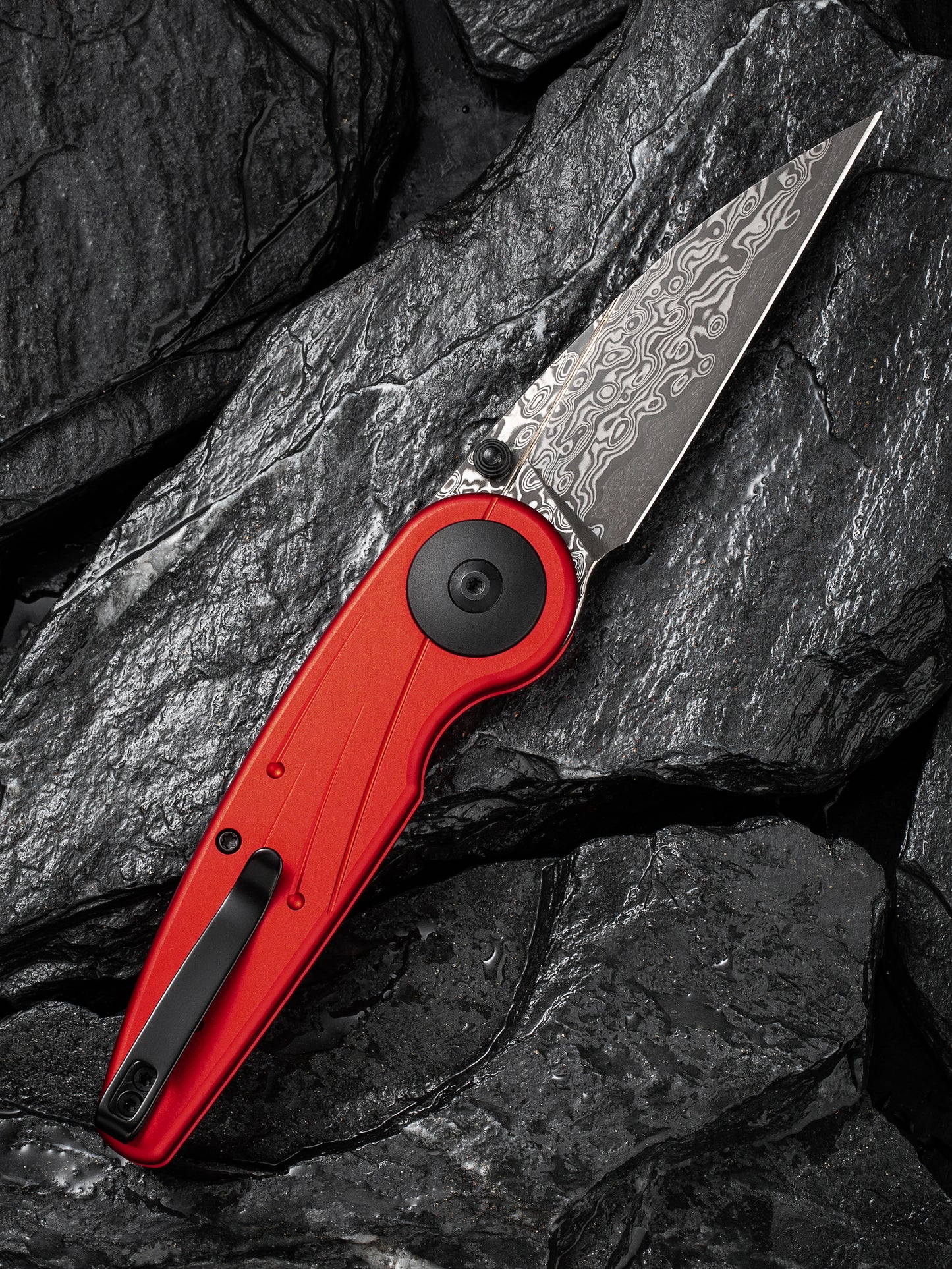 Civivi Starflare 3.3" Damascus Red Aluminium Wharncliffe Button Lock Folding Knife C23052-DS1