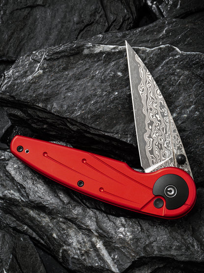 Civivi Starflare 3.3" Damascus Red Aluminium Wharncliffe Button Lock Folding Knife C23052-DS1
