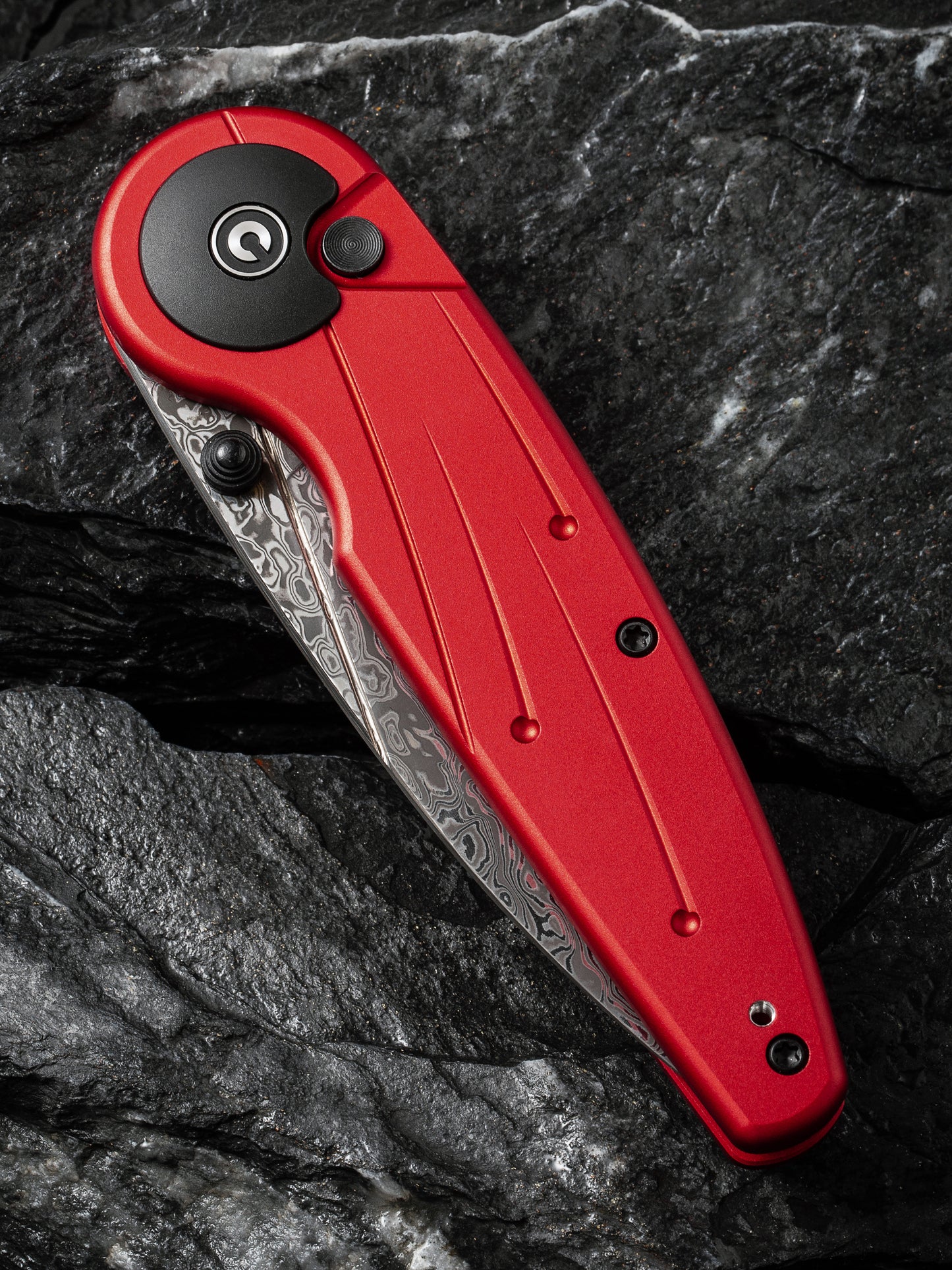Civivi Starflare 3.3" Damascus Red Aluminium Wharncliffe Button Lock Folding Knife C23052-DS1