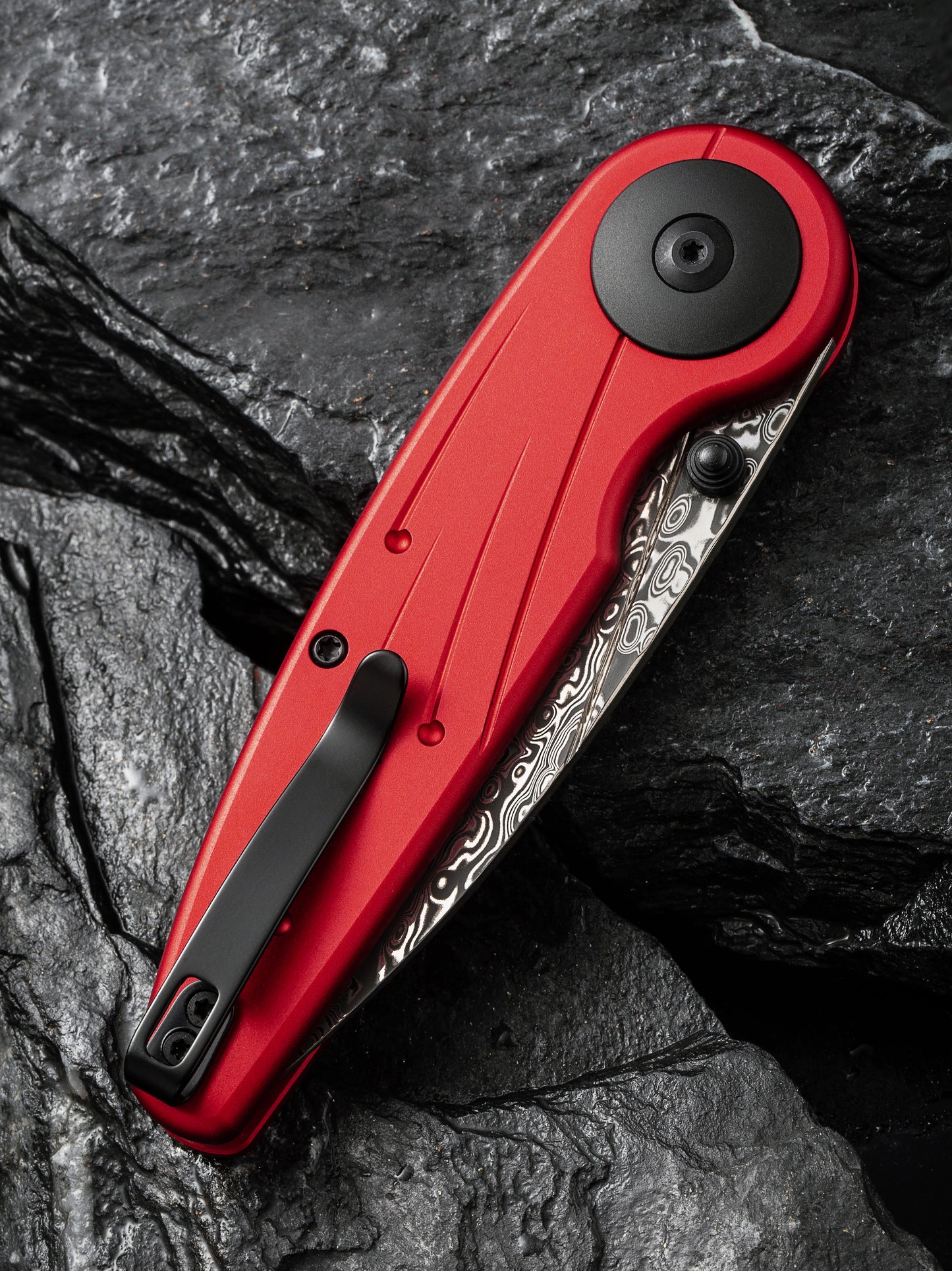 Civivi Starflare 3.3" Damascus Red Aluminium Wharncliffe Button Lock Folding Knife C23052-DS1