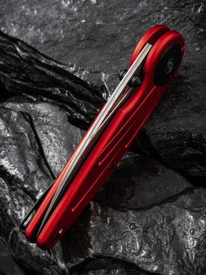 Civivi Starflare 3.3" Damascus Red Aluminium Wharncliffe Button Lock Folding Knife C23052-DS1