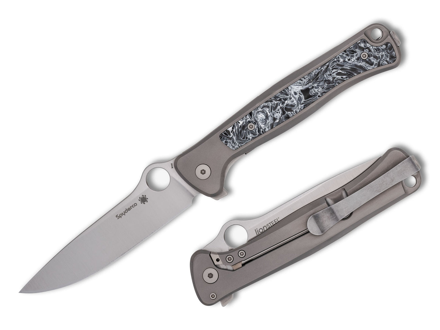 Spyderco Slym 3.42" M390 Titanium Dark Matter Polar Fat Carbon Fiber Integral Folding Knife C271TIP