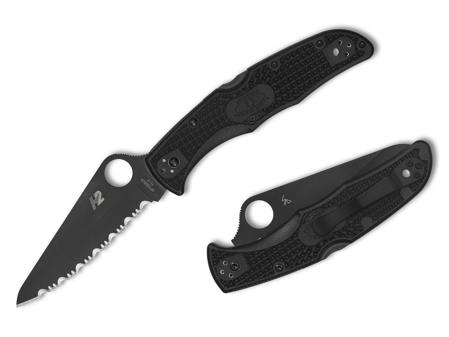 Spyderco Pacific Salt 2 3.78” H-2 Rustproof Black TiCN Serrated Folding Knife C91SBBK2