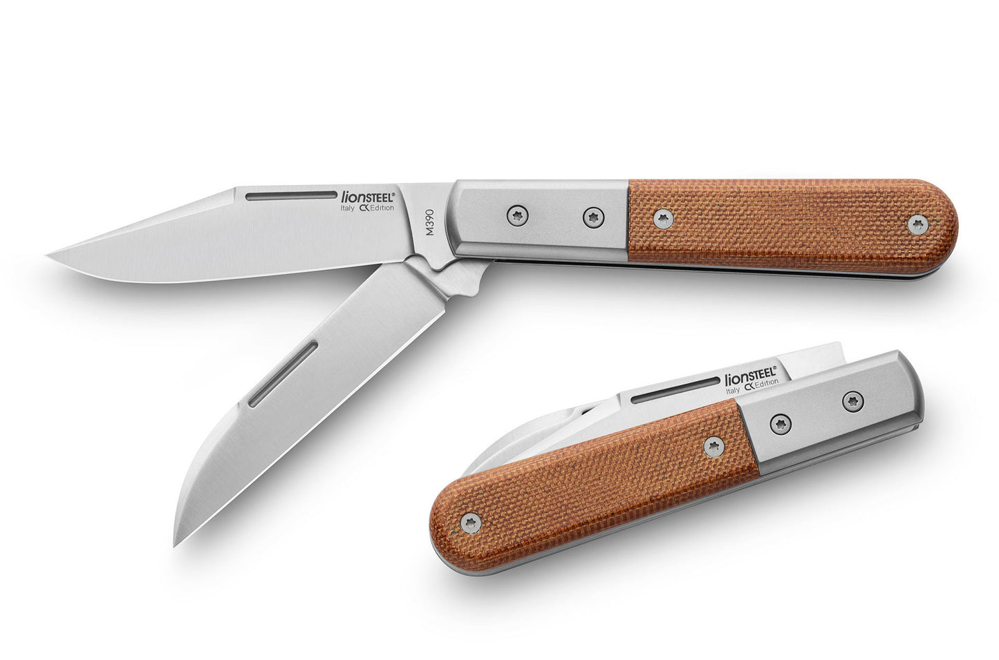 LionSteel Barlow Warhorse 2.95" M390 Natural Canvas Micarta Titanium Slipjoint Folding Knife