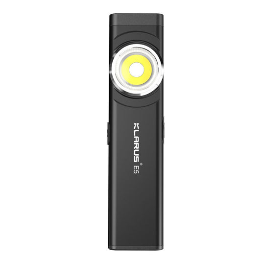 Klarus E5 470LM Black Compact Magnetic USB-C Fast Charging Dual COB LED Flashlight