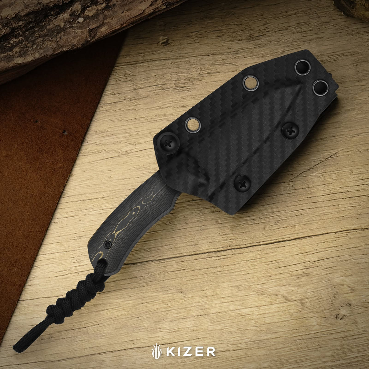 Kizer Field Mouse 2.75" 3V FatCarbon Camo Gold Fixed Blade Knife 1135A1