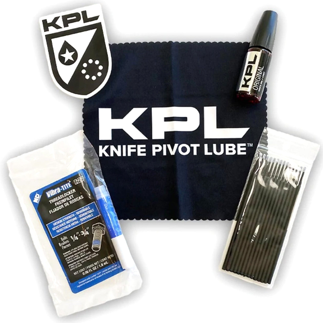 KPL Knife Maintenance Kit - Original 15WT Lubricant, Cloth, Swabs, Threadlocker