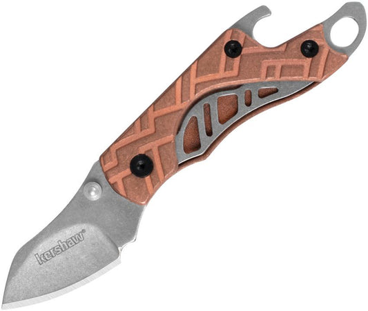 Kershaw Cinder Copper 1.4" Stonewashed Key Chain Folding Knife with Bottle Opener 1025CU