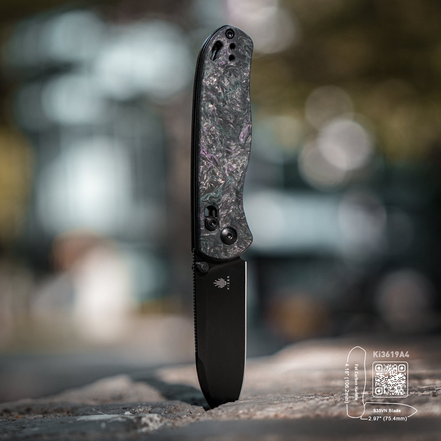 Kizer Drop Bear Clutch-Lock 2.99" S35VN Medusa Fatcarbon Folding Knife Ki3619A4