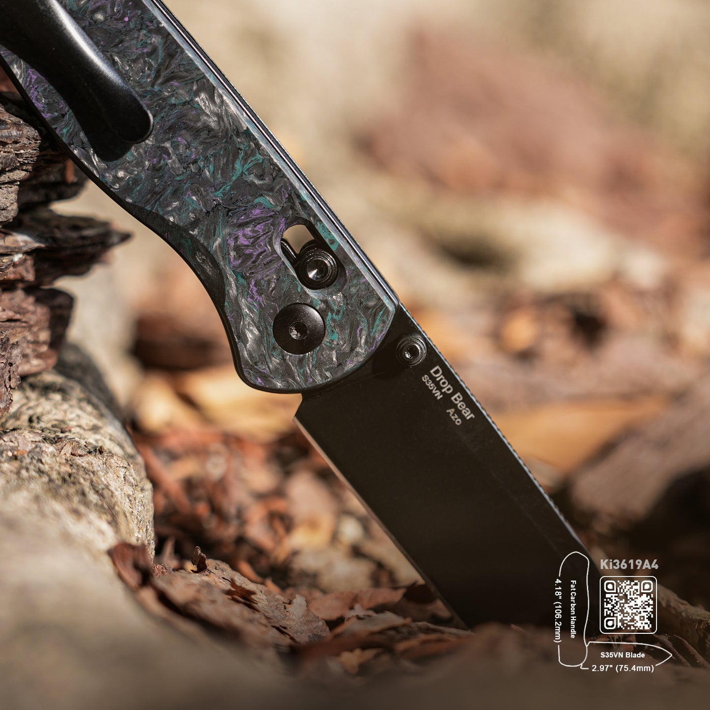 Kizer Drop Bear Clutch-Lock 2.99" S35VN Medusa Fatcarbon Folding Knife Ki3619A4