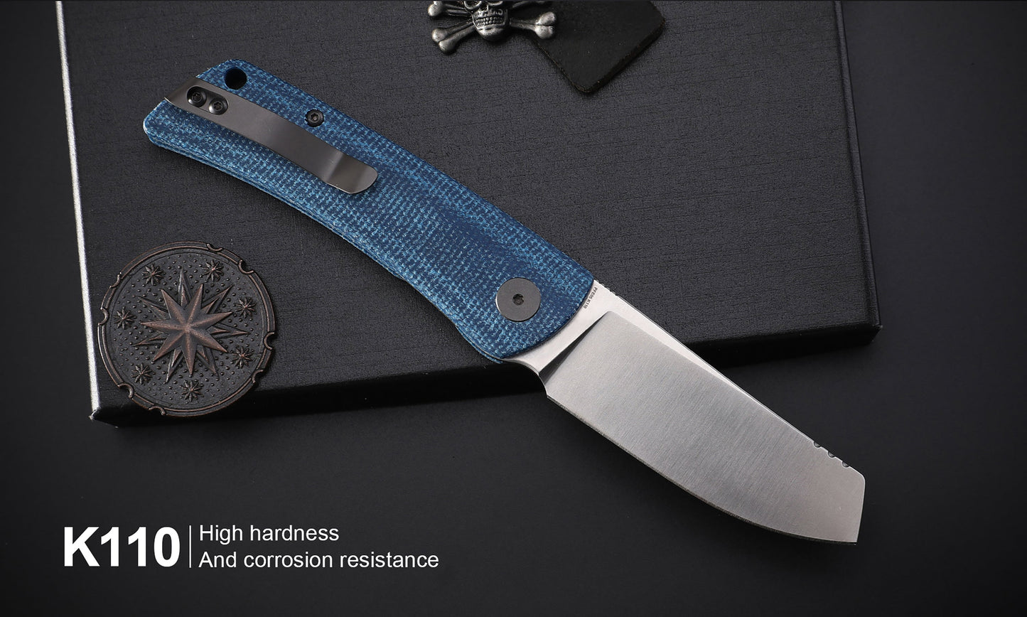 Petrified Fish Flavorist 3.15 Bohler K110 Blue Canvas Micarta Cleaver Folding Knife