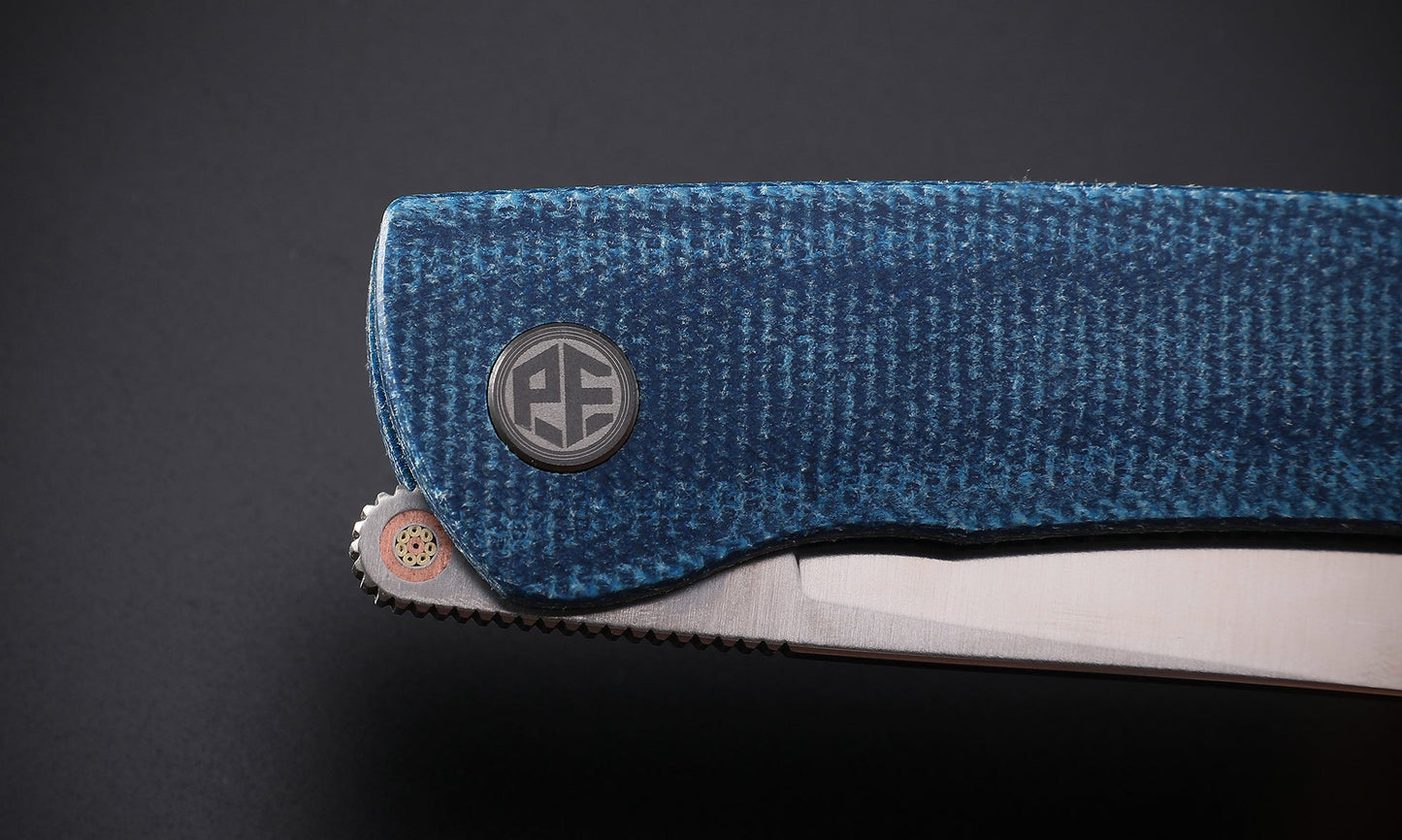 Petrified Fish Flavorist 3.15 Bohler K110 Blue Canvas Micarta Cleaver Folding Knife