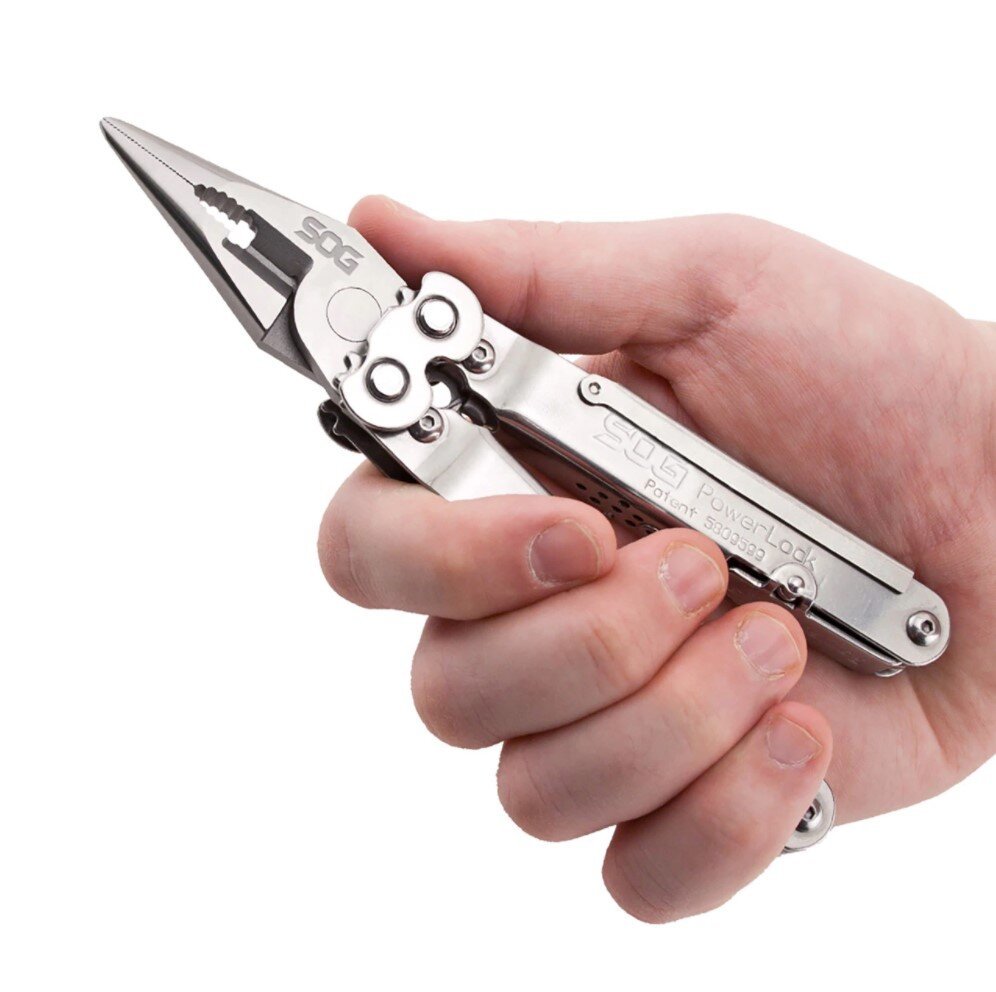 SOG PowerLock Satin V-Cutter 18-Tool Multi-Tool with Sheath