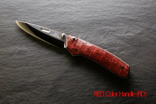 Rockstead RIN-ZDP (RD) 3.35" Polished ZDP189 Folding Knife with Red Ebonite Titanium Handle