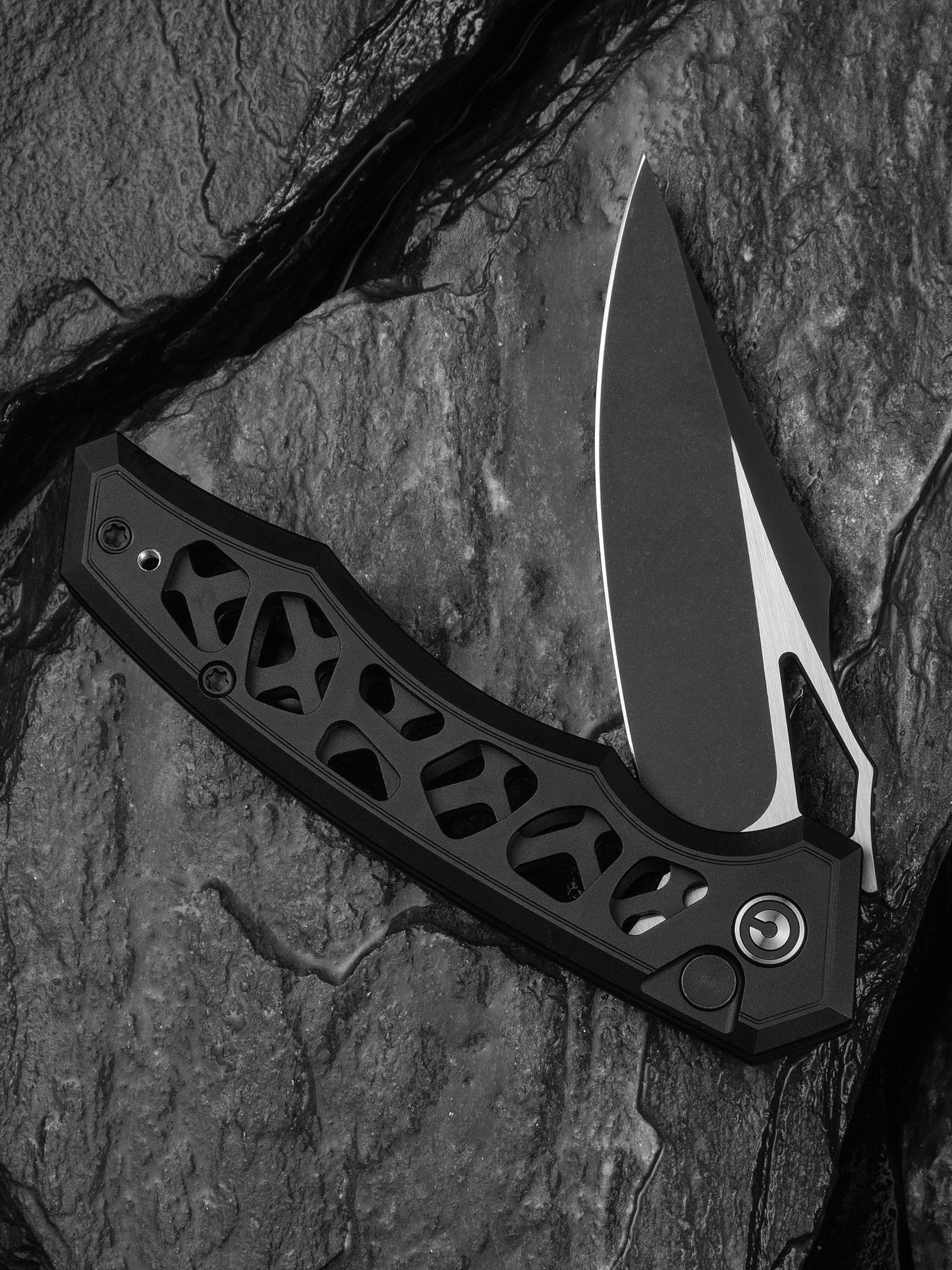 Civivi Anaaki 2.98" Nitro-V Black Aluminium Button Lock Folding Knife C24039-1