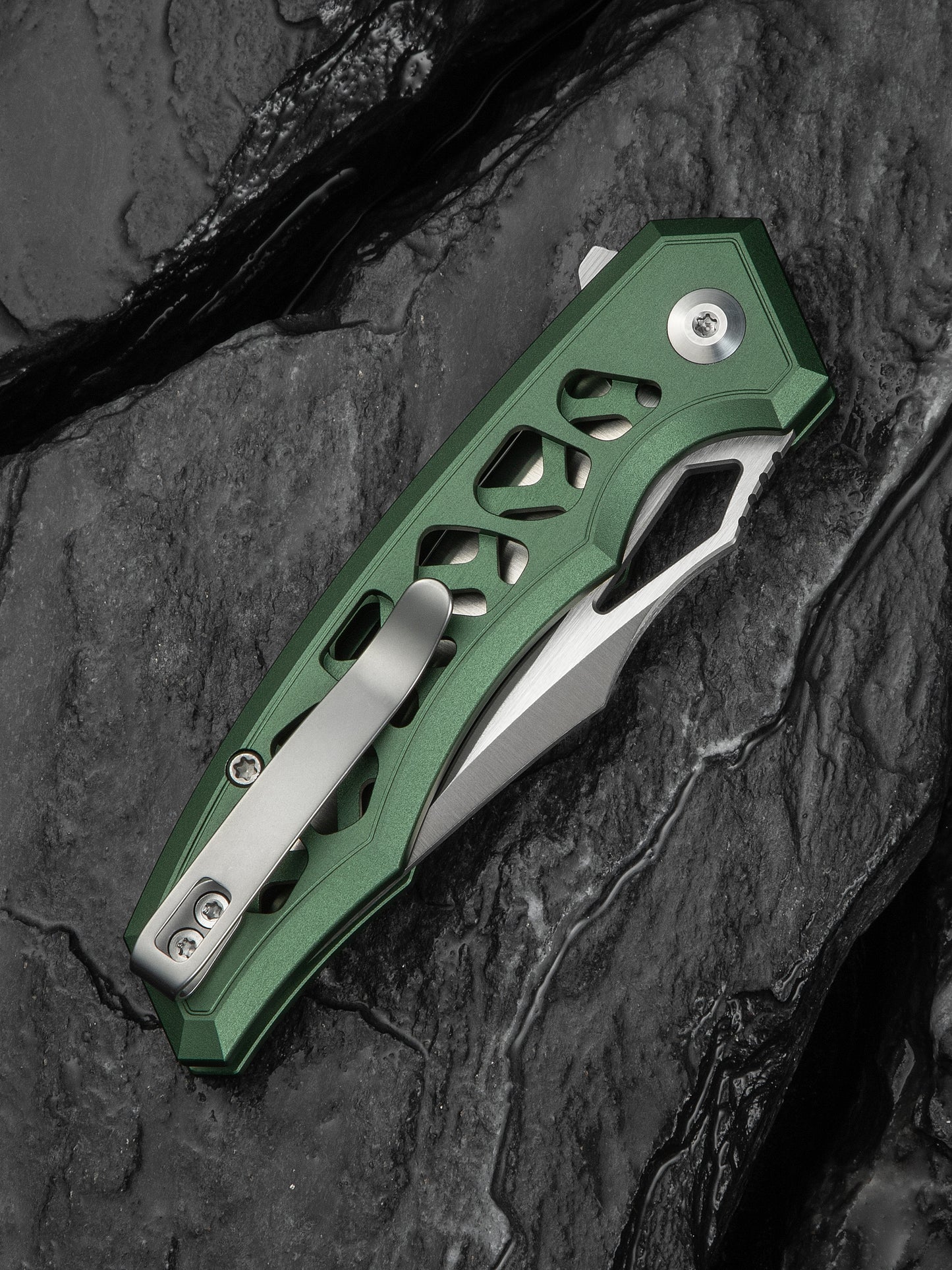 Civivi Anaaki 2.98" Nitro-V Green Aluminium Button Lock Folding Knife C24039-3