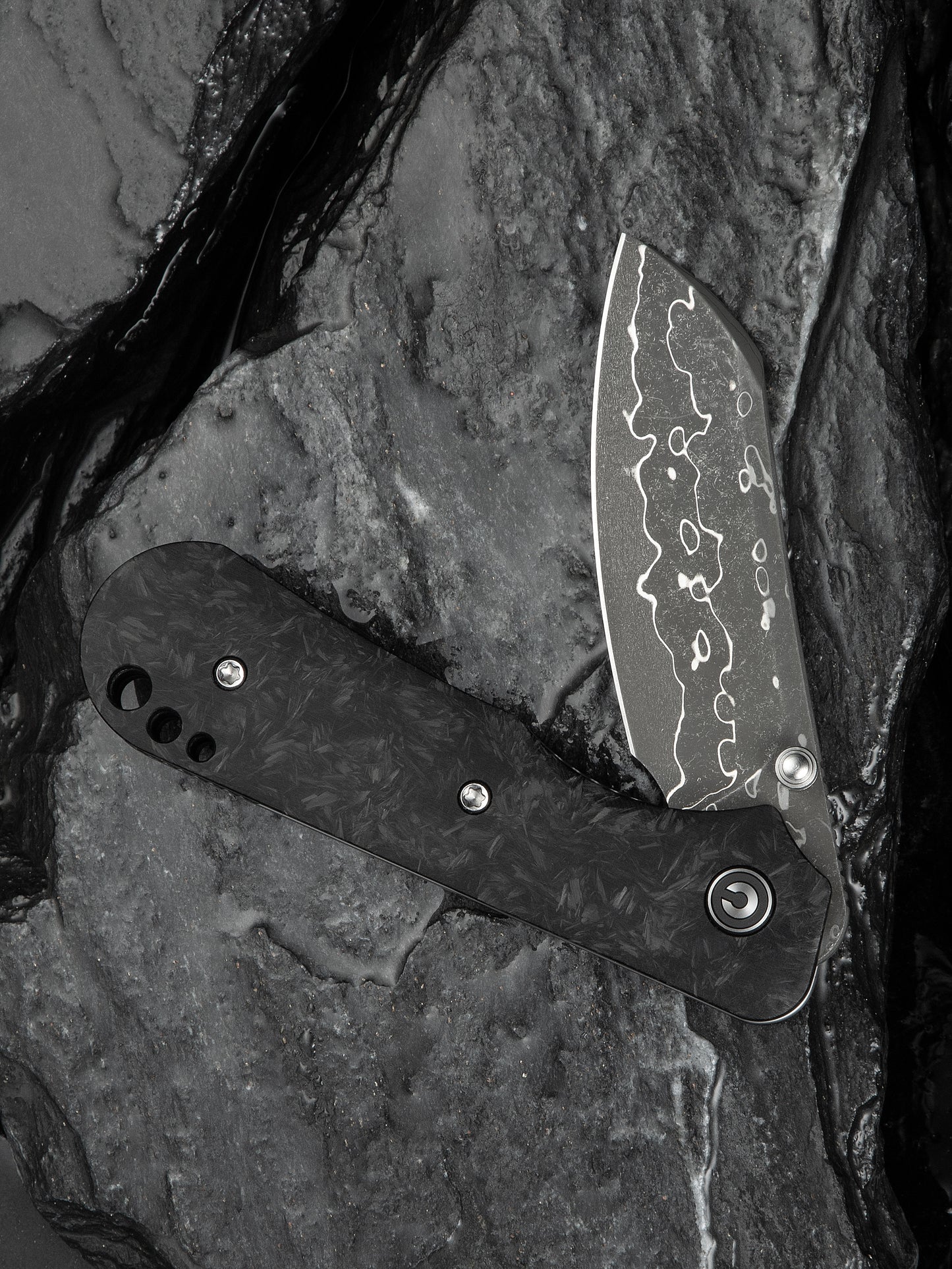 Civivi Crabby 2.7" Damascus Shredded Carbon Fiber Folding Knife by Ken Onion Jr C24055-DS1