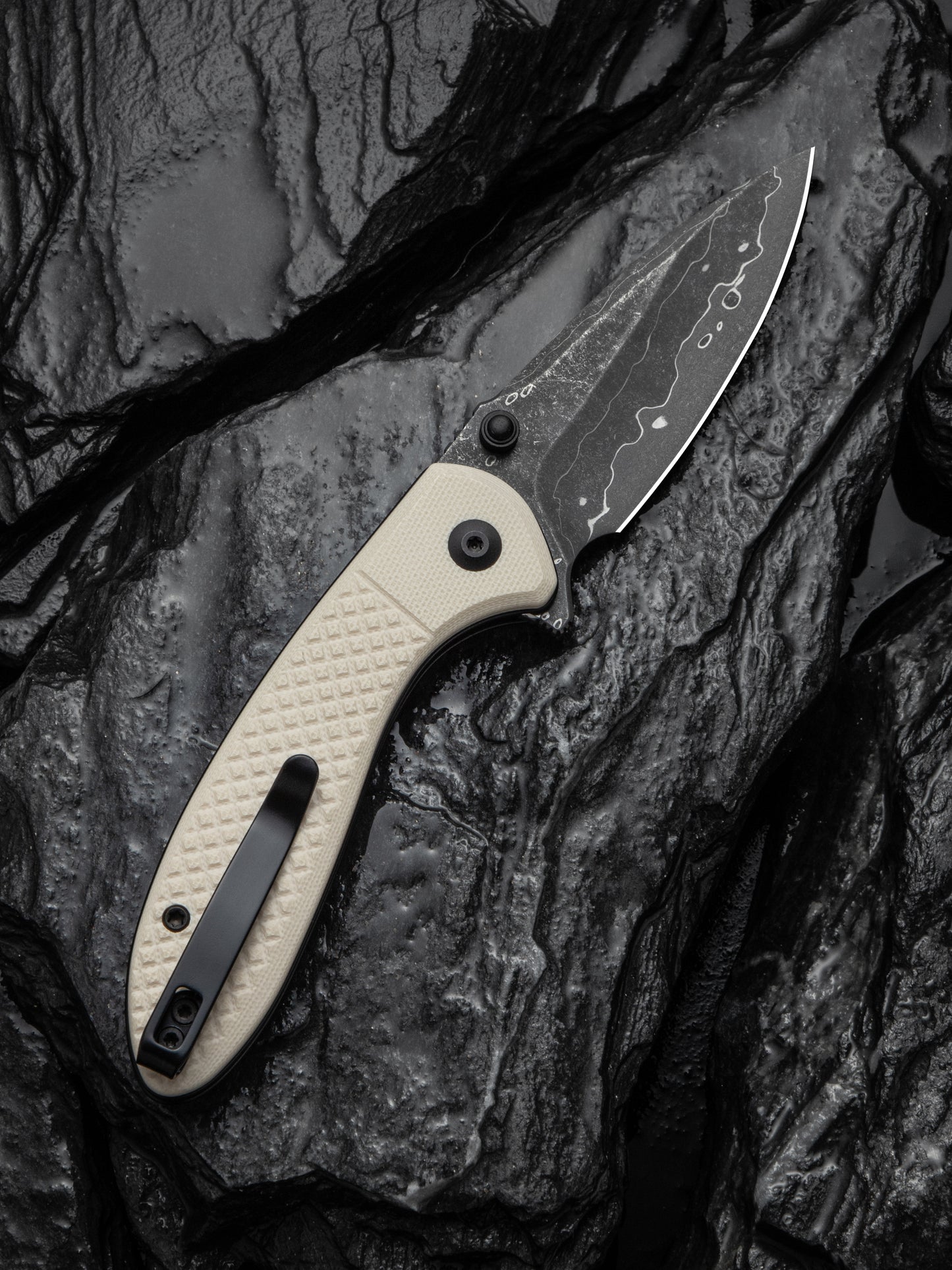 Civivi Faeger 2.98" Damascus Ivory G10 Button Lock Folding Knife C24031-DS1
