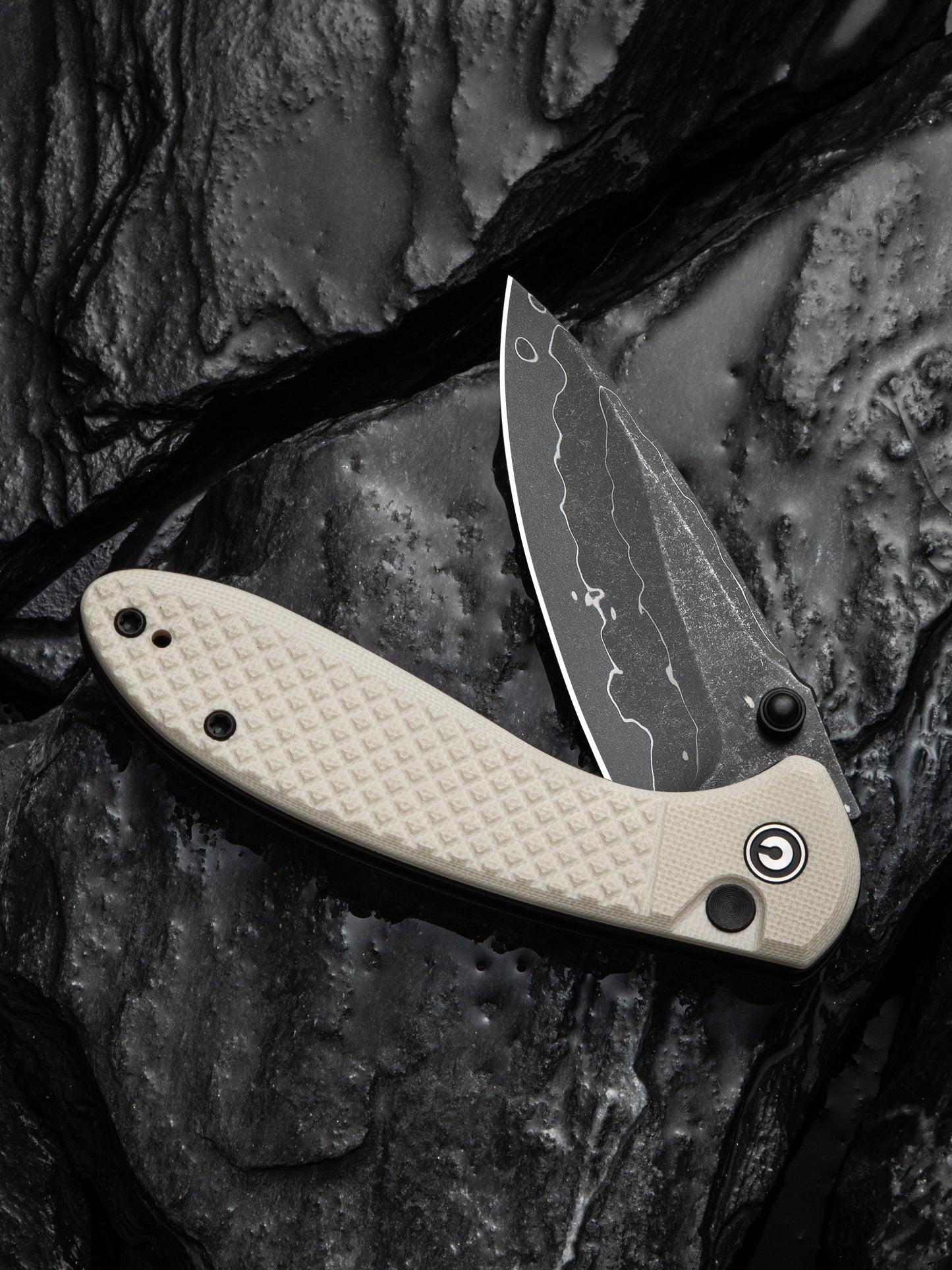 Civivi Faeger 2.98" Damascus Ivory G10 Button Lock Folding Knife C24031-DS1