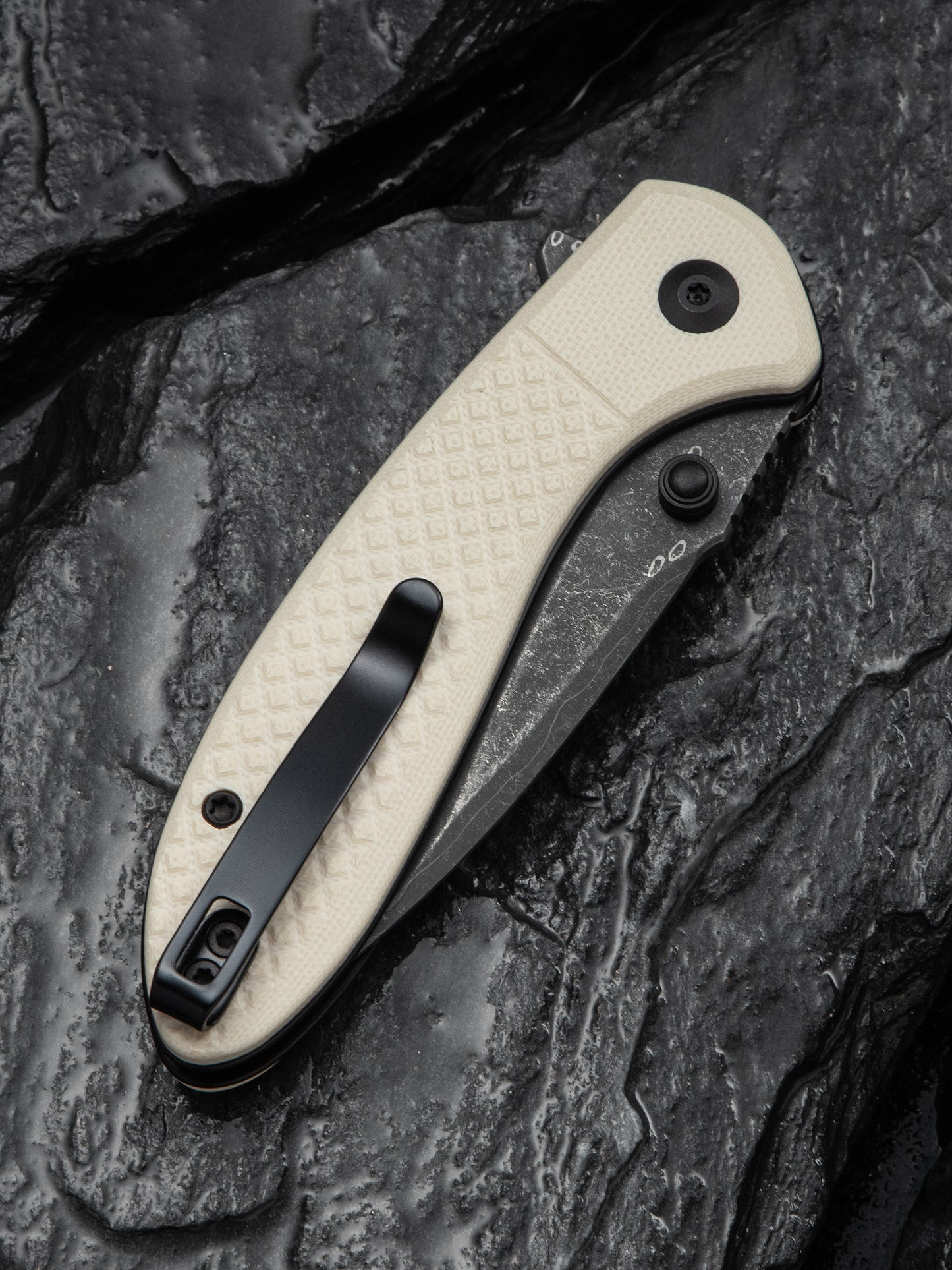 Civivi Faeger 2.98" Damascus Ivory G10 Button Lock Folding Knife C24031-DS1