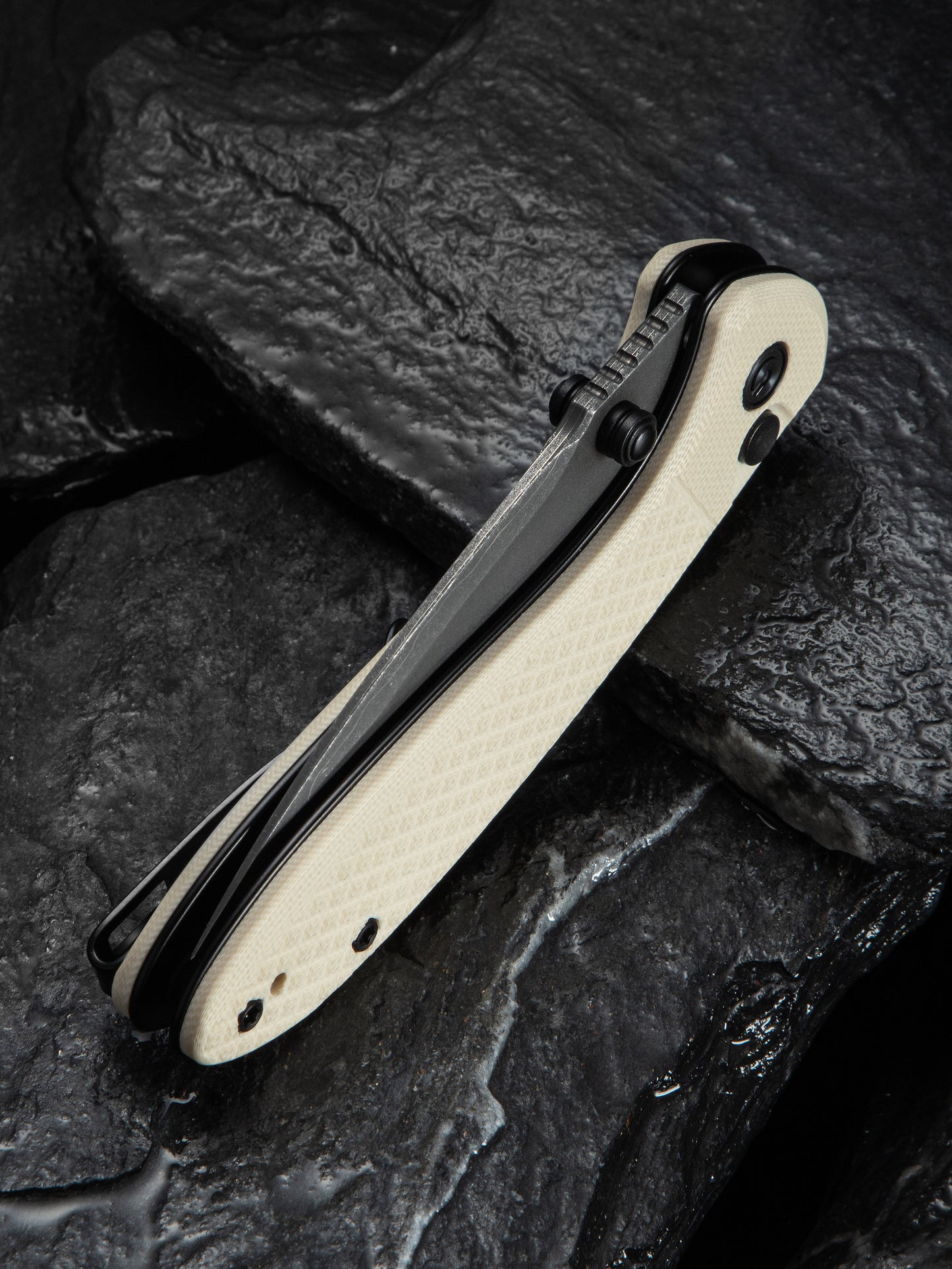 Civivi Faeger 2.98" Damascus Ivory G10 Button Lock Folding Knife C24031-DS1