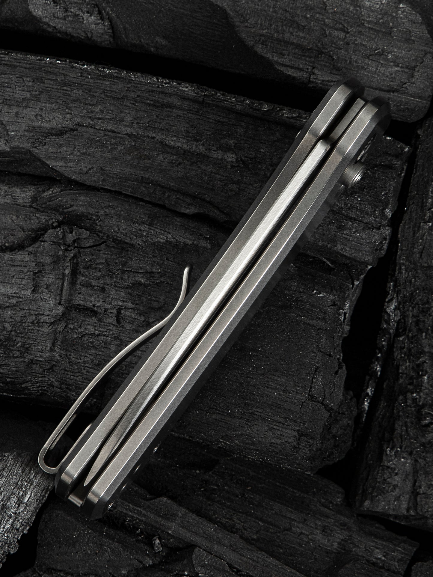 WE Nightblade 2.98" CPM 20CV Polished Bead Blasted Titanium Folding Knife by Dutch Bushcraft Knives WE22046-2