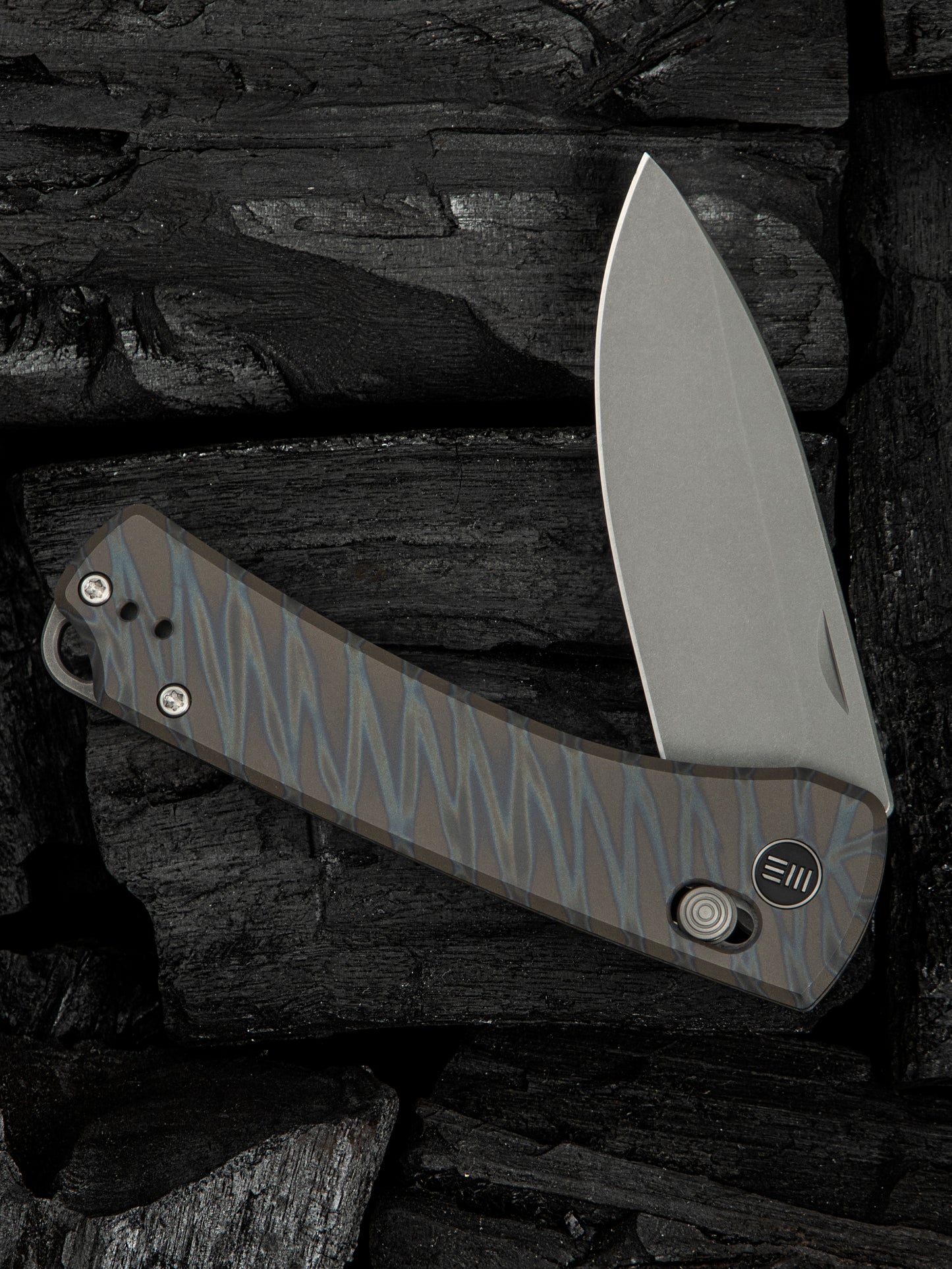 WE Nightblade 2.98" CPM 20CV Tiger Stripe Flamed Titanium Folding Knife by Dutch Bushcraft Knives WE22046-3