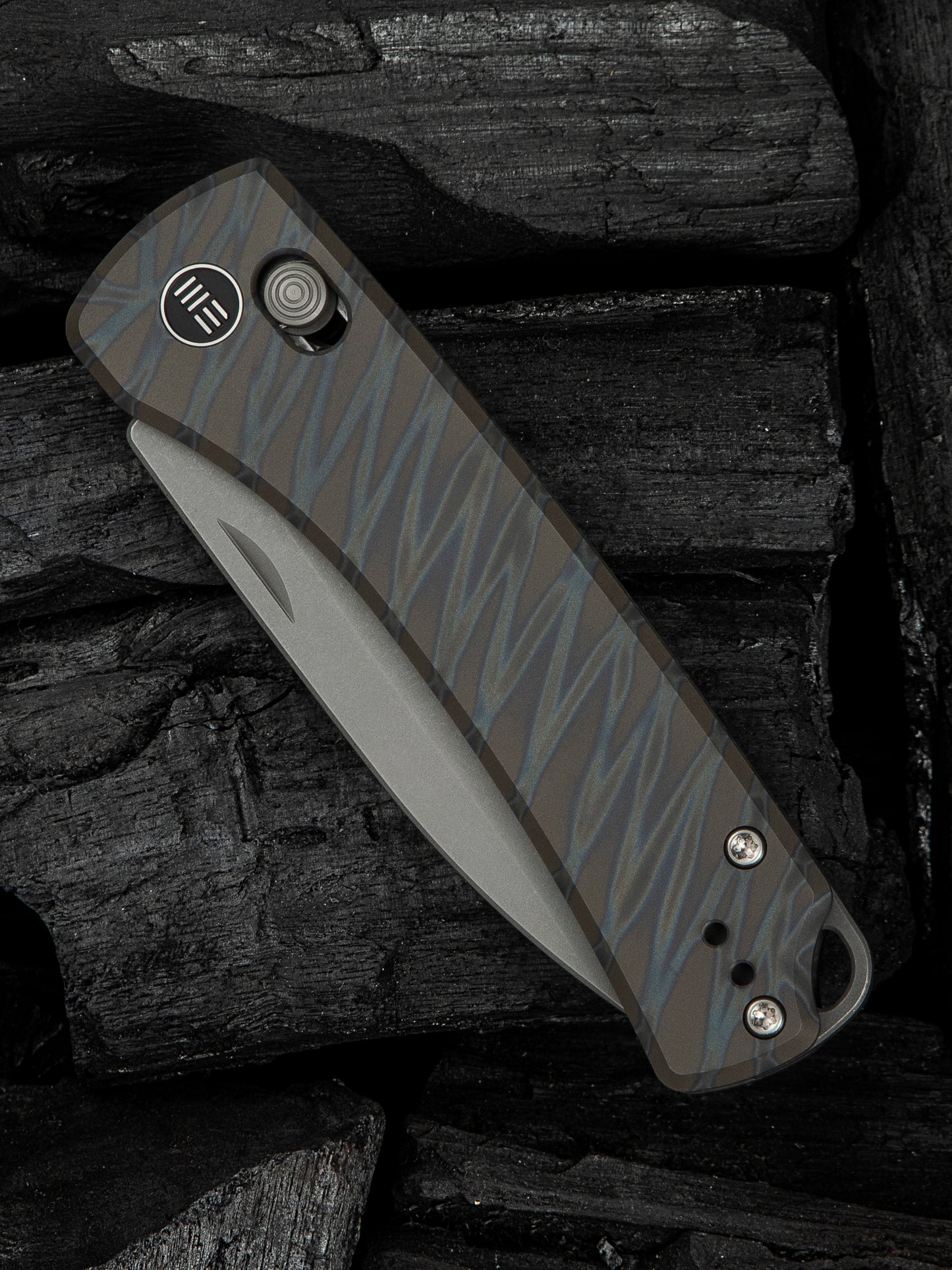 WE Nightblade 2.98" CPM 20CV Tiger Stripe Flamed Titanium Folding Knife by Dutch Bushcraft Knives WE22046-3