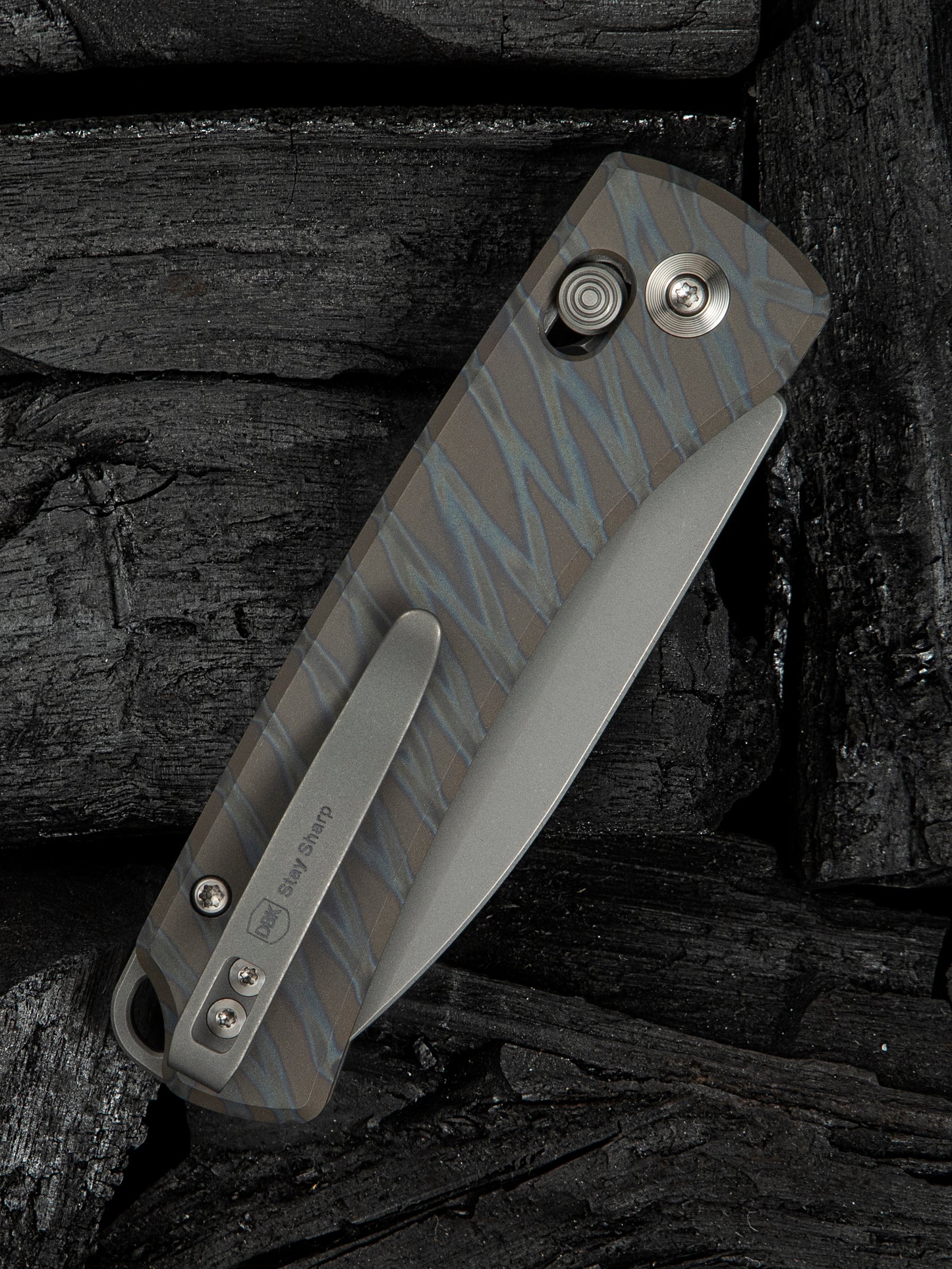 WE Nightblade 2.98" CPM 20CV Tiger Stripe Flamed Titanium Folding Knife by Dutch Bushcraft Knives WE22046-3