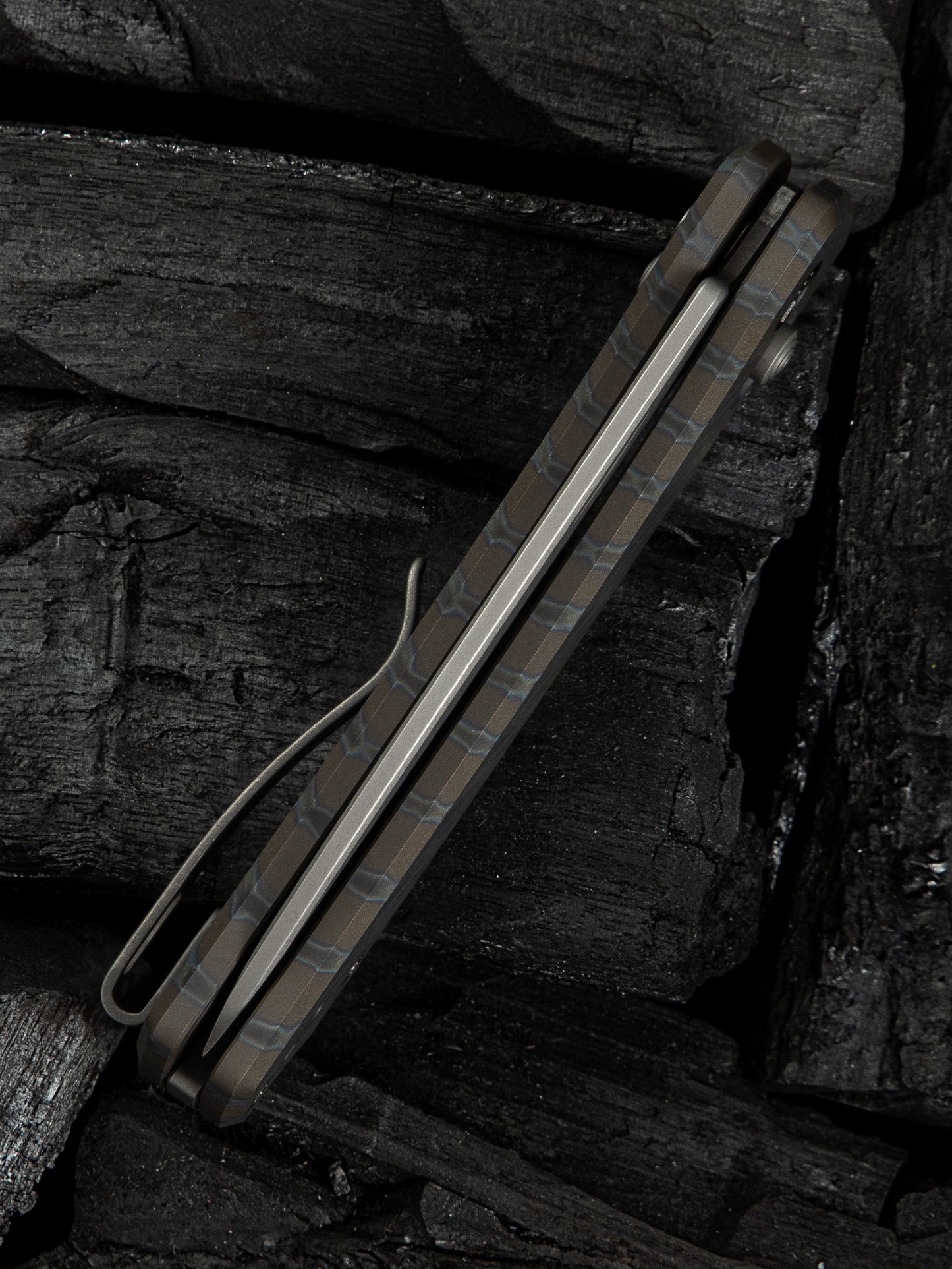 WE Nightblade 2.98" CPM 20CV Tiger Stripe Flamed Titanium Folding Knife by Dutch Bushcraft Knives WE22046-3