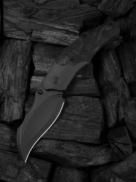 WE Orc Boss 3.82" CPM 20CV Shredded Carbon Fiber Black Titanium Folding Knife WE24042-1