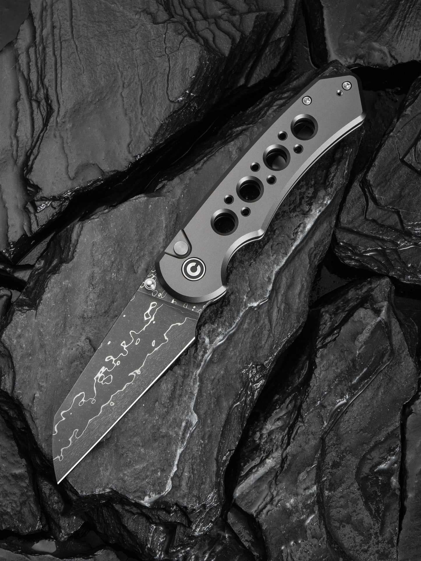 Civivi Pragma Prime 3.49" Damascus Gray Aluminium Button Lock Folding Knife C24067-DS1