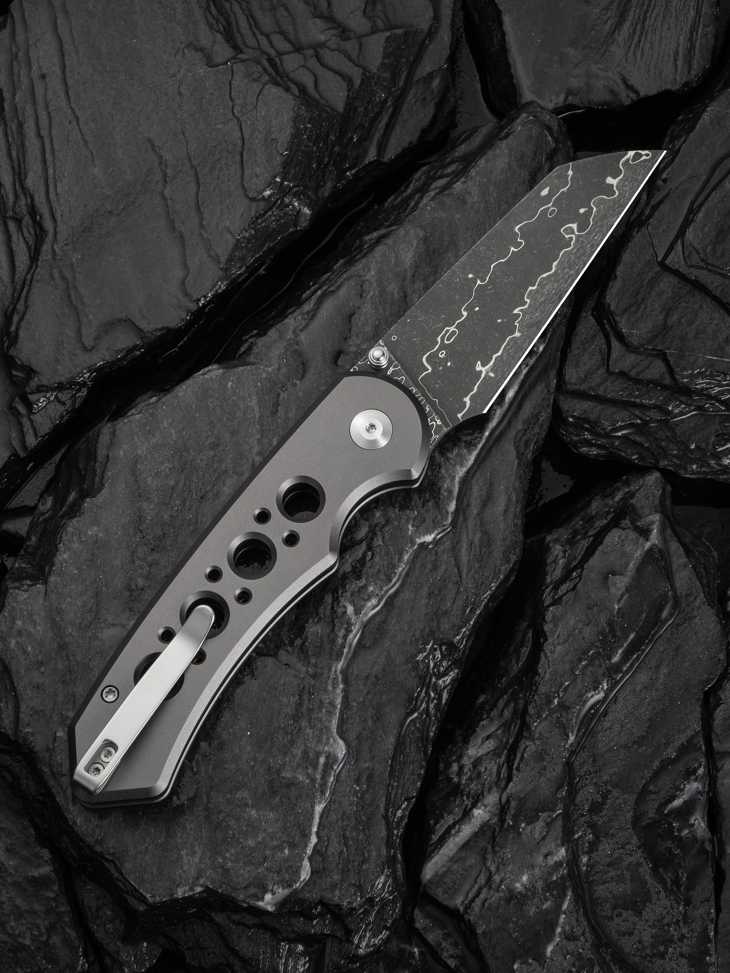 Civivi Pragma Prime 3.49" Damascus Gray Aluminium Button Lock Folding Knife C24067-DS1