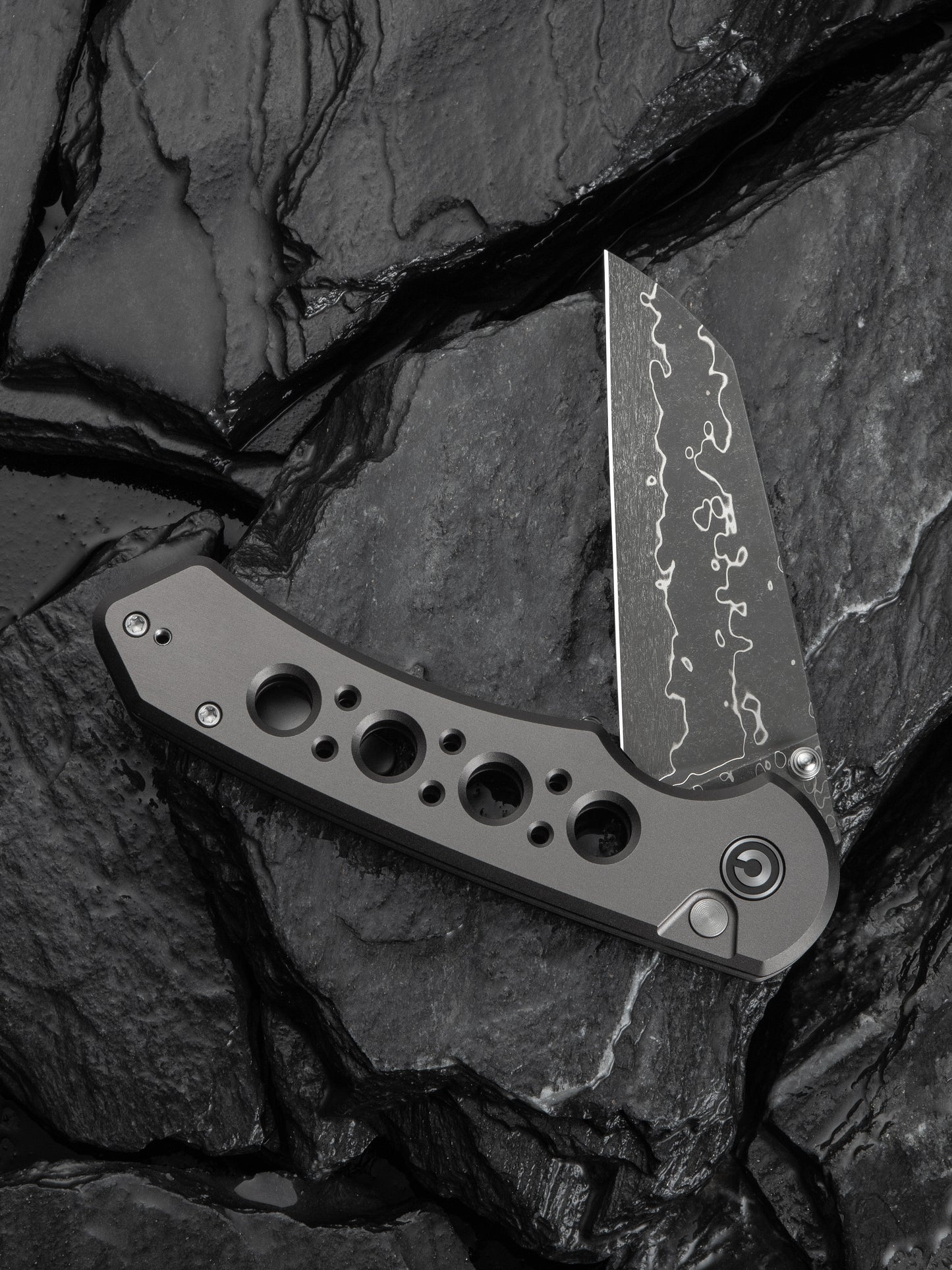 Civivi Pragma Prime 3.49" Damascus Gray Aluminium Button Lock Folding Knife C24067-DS1