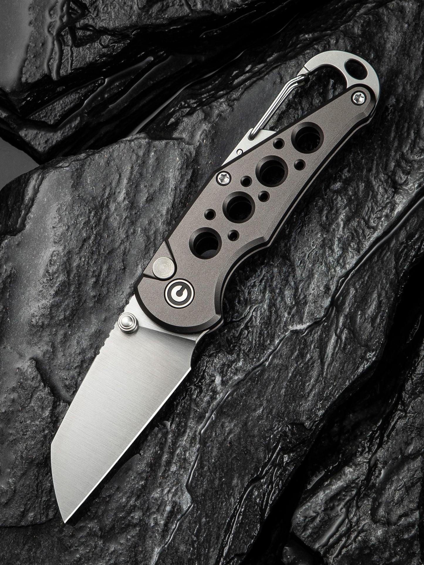 Civivi Pragma 2.2" Nitro-V Gray Aluminium Button Lock Folding Knife Carabiner Bottle Opener C23062B-2